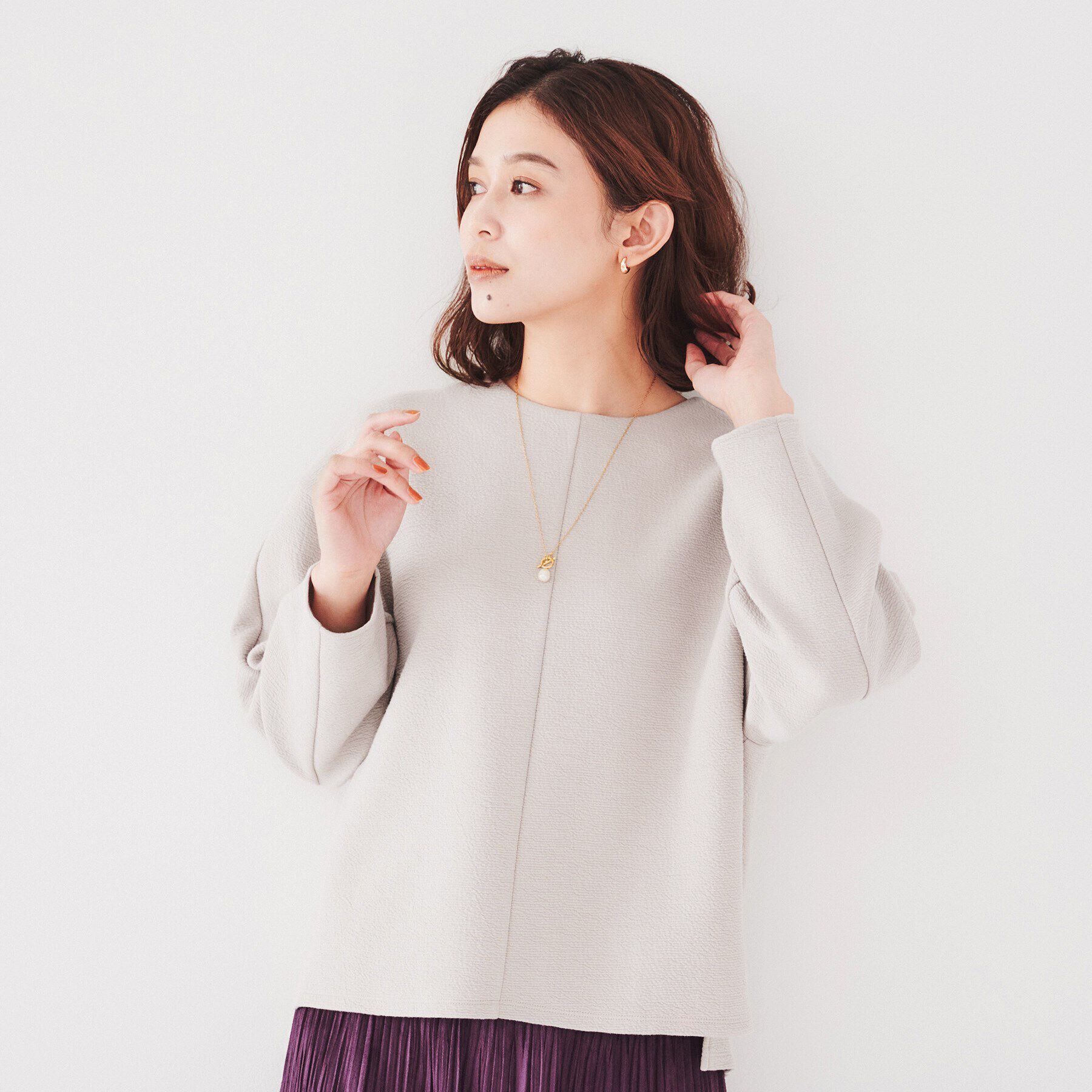 UNTITLED「【洗える】ウェーブ調ジャージトップス」|Tシャツ・カットソー|