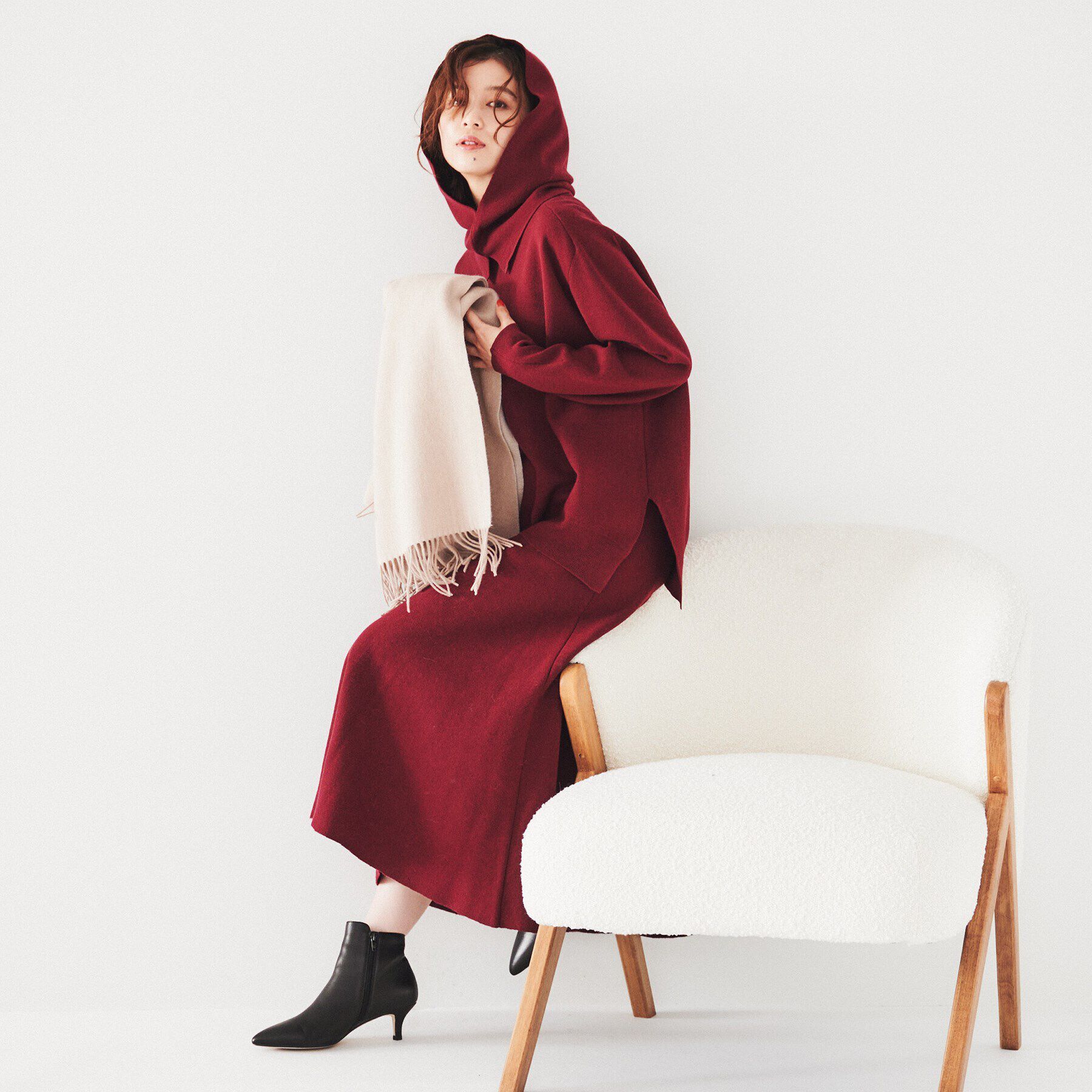 UNTITLED「【セットアップ可能/スウェットライク】バラクラバ付き ニットプルオーバー」|ニット・セーター|