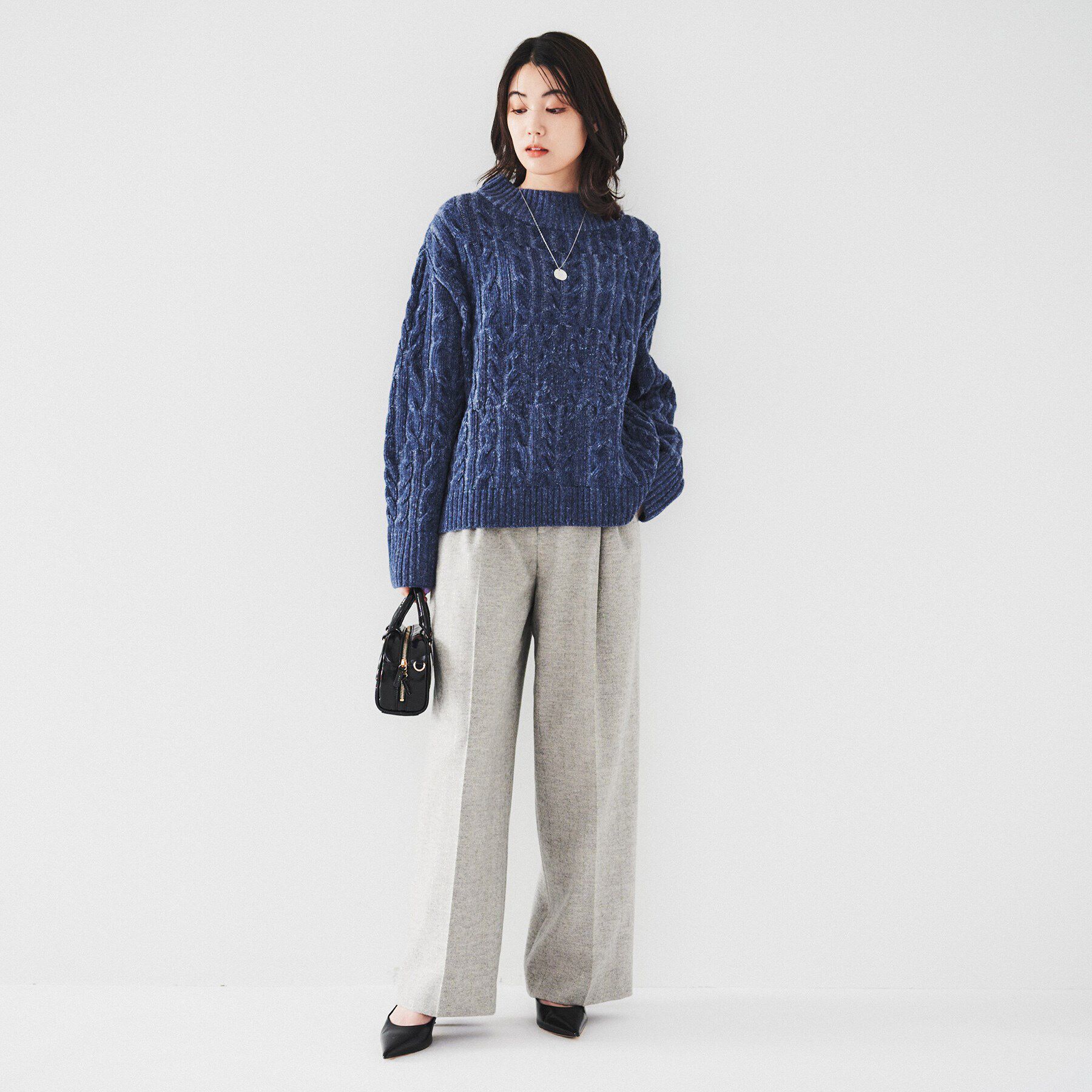 UNTITLED「【日本製/すっきり丈/トラッド】ラムウール ケーブルニット」|ニット・セーター|