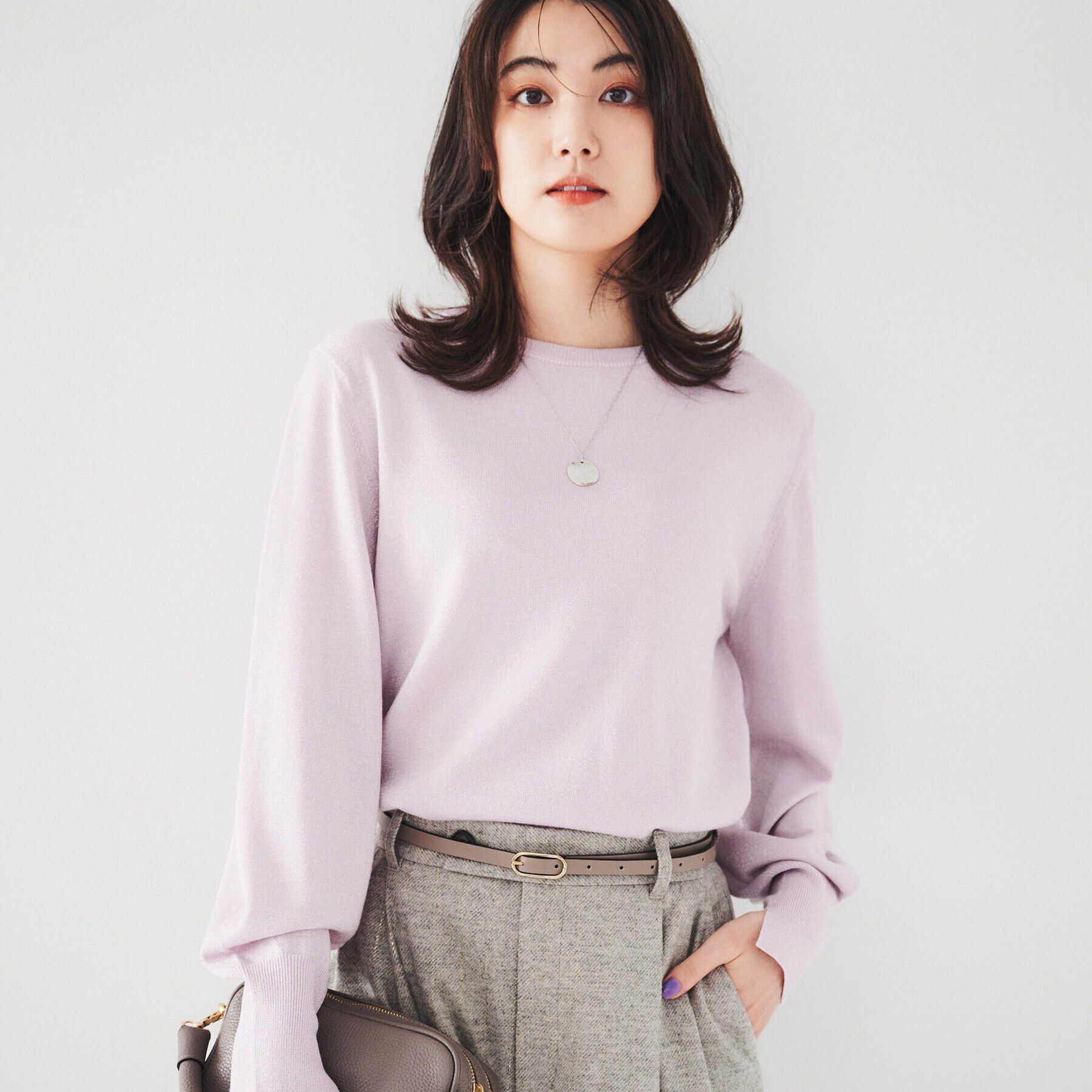 UNTITLED「【ラメ感/薄手/すっきり丈】ウールアクリル混 ラメプルオーバーニット」|ニット・セーター|