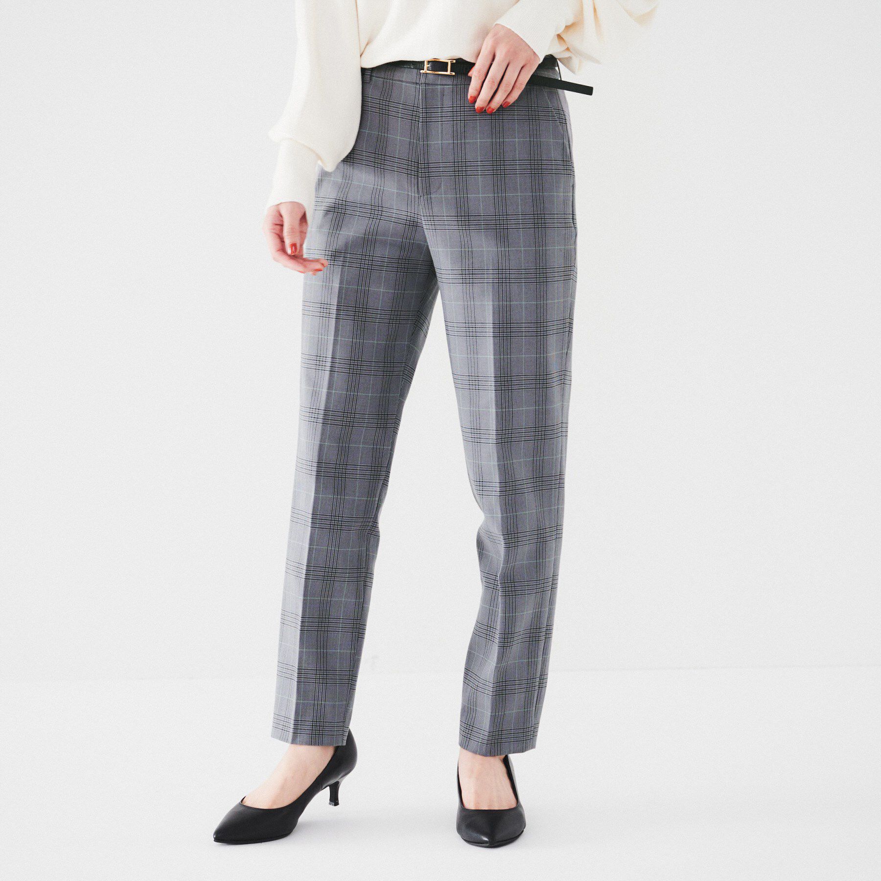 UNTITLED「【裏起毛/後ろウエストゴム/日本製】タックなしテーパードパンツ」|その他|チャコールグレー(2