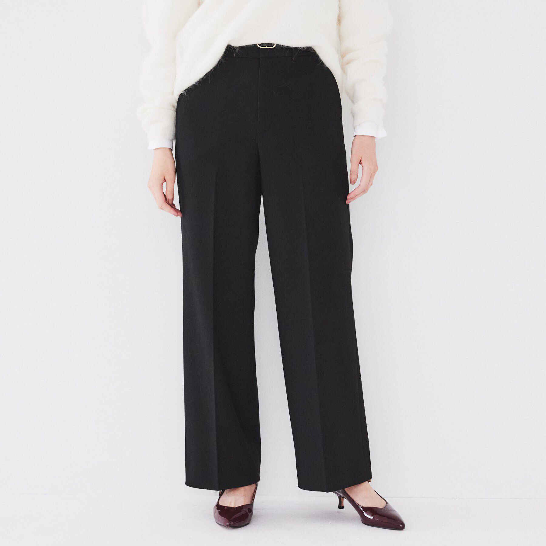 UNTITLED「【裏起毛/後ろウエストゴム/日本製】タックなしフルレングスワイドパンツ」|その他|ブラック(019)