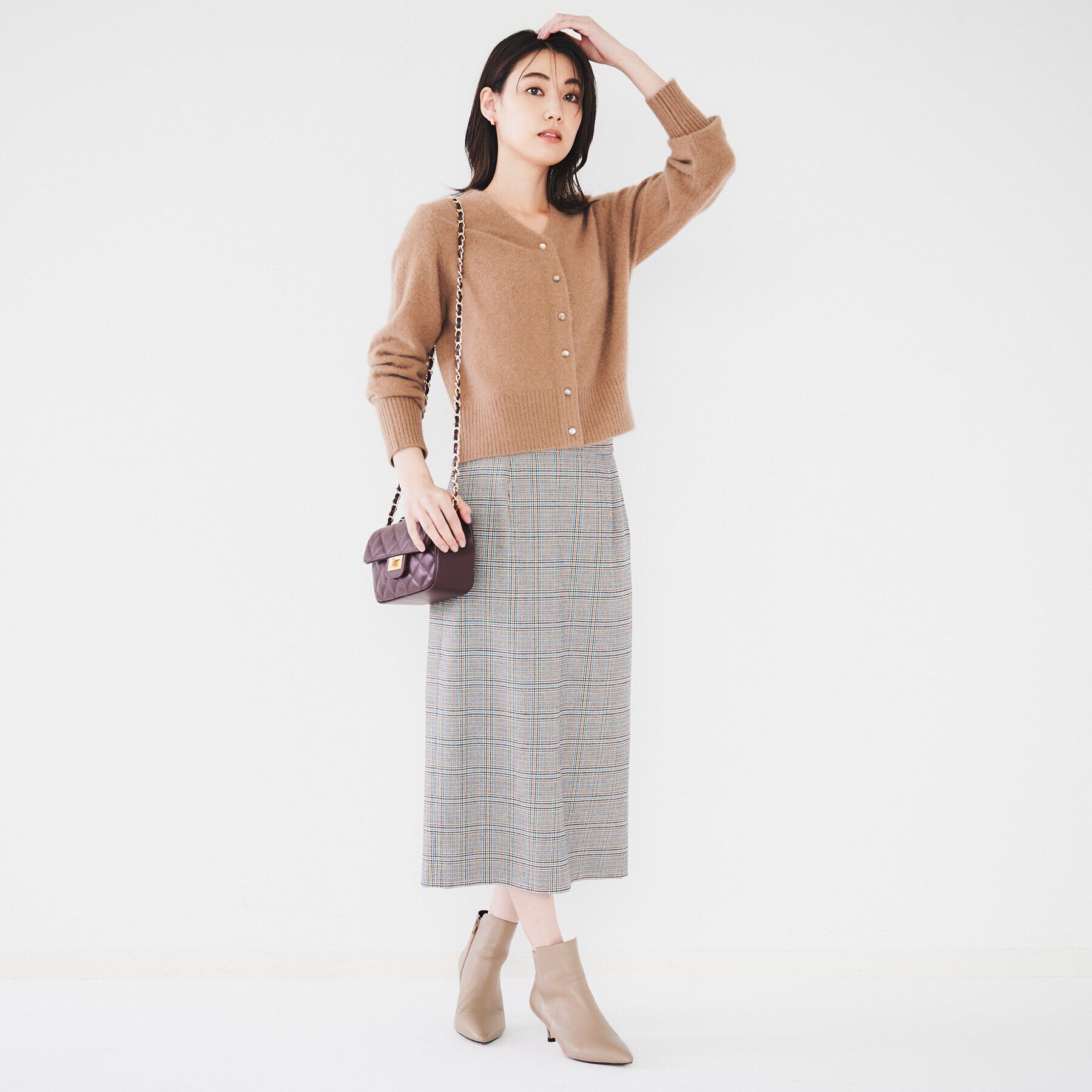 UNTITLED「【後ろウエストゴム/ストレッチ性/日本製】チェックナロースカート」|スカート|