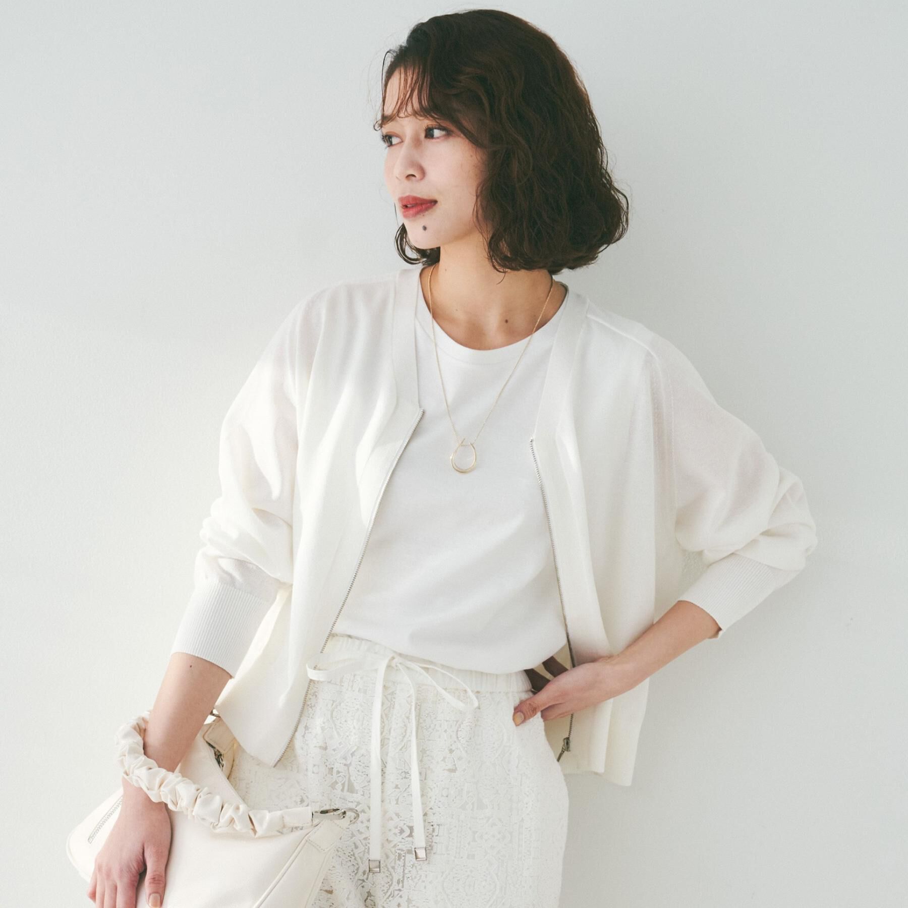 UNTITLED「【体型カバー/日除け】シアーニットカーディガン」|カーディガン|ホワイト(001)