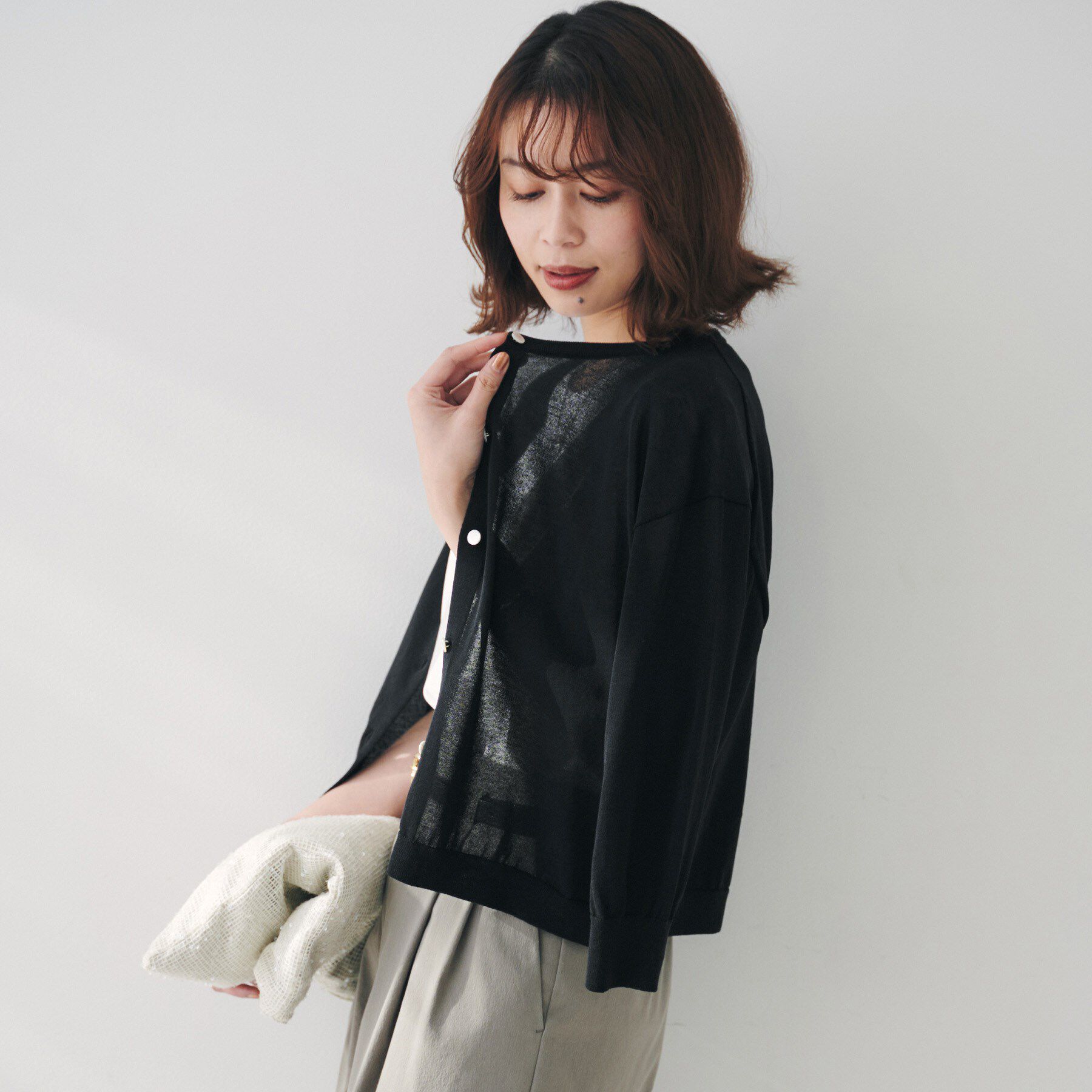 UNTITLED「【短丈/シアー/洗える】ドルマンスリーブカーディガン」|カーディガン|