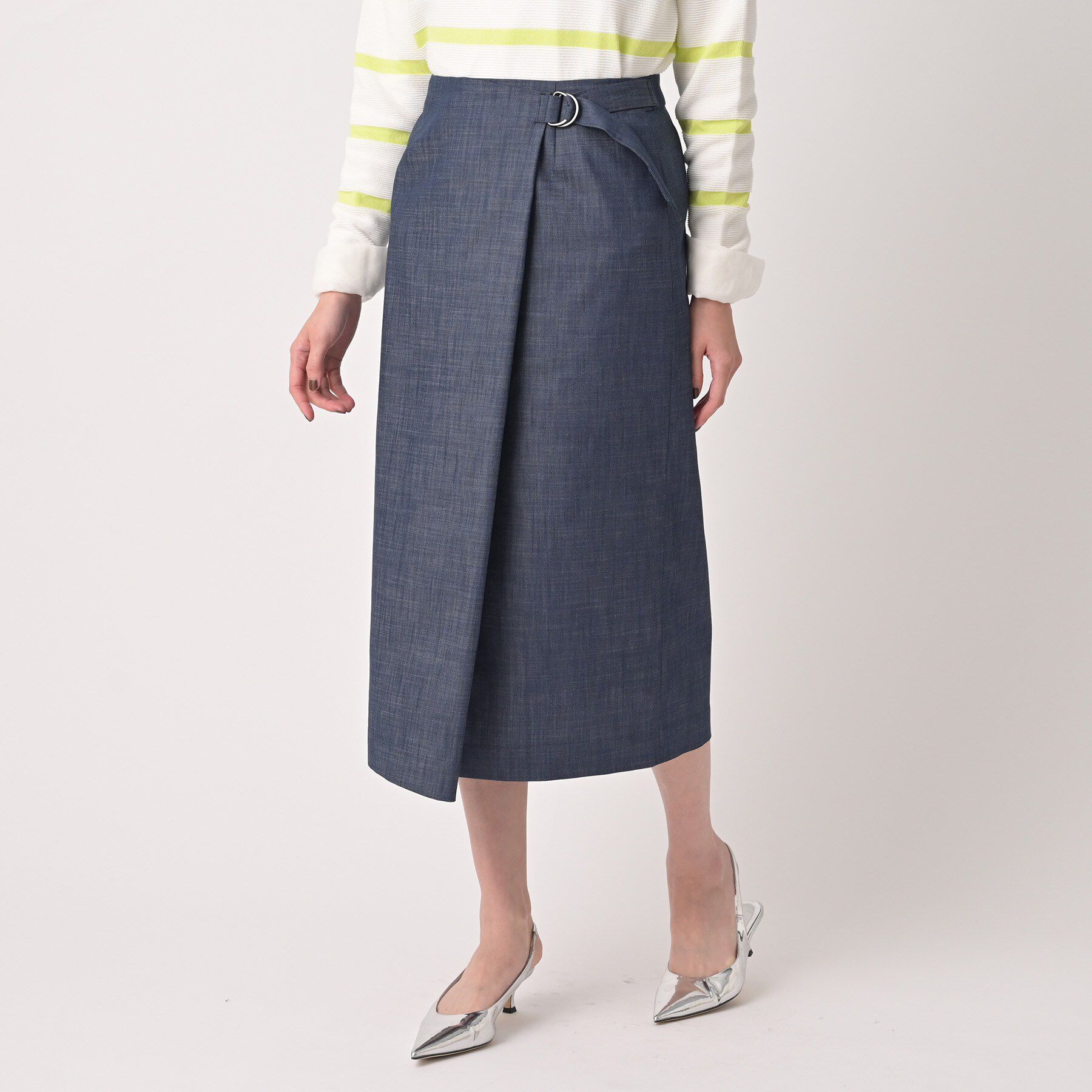 UNTITLED「【洗える/後ろウエストゴム】デニム調シャンブレーナロースカート」|スカート|