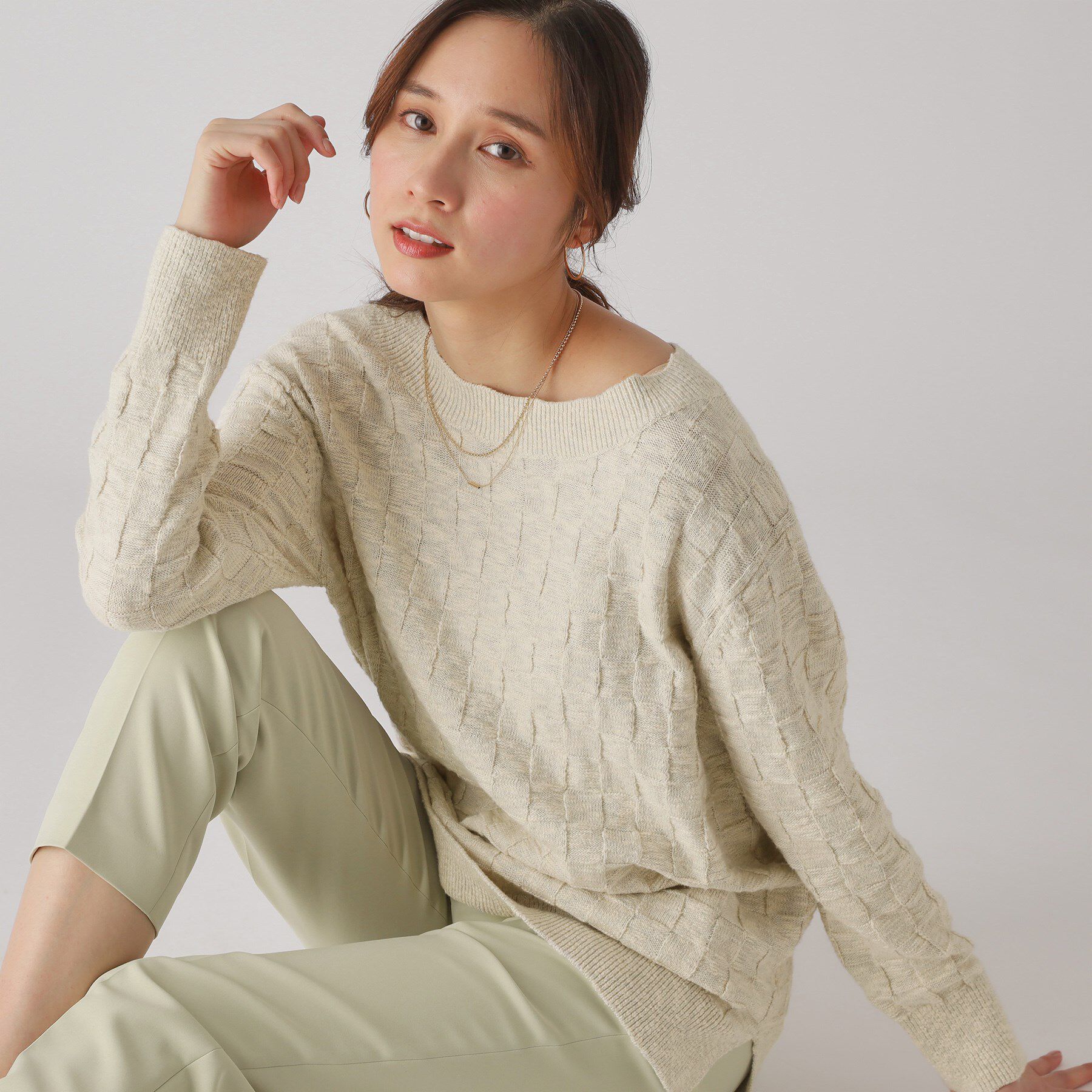 COUP DE CHANCE「【洗える】前後2WAYロング丈ニットトップス」|ニット・セーター|ライトグレー(011