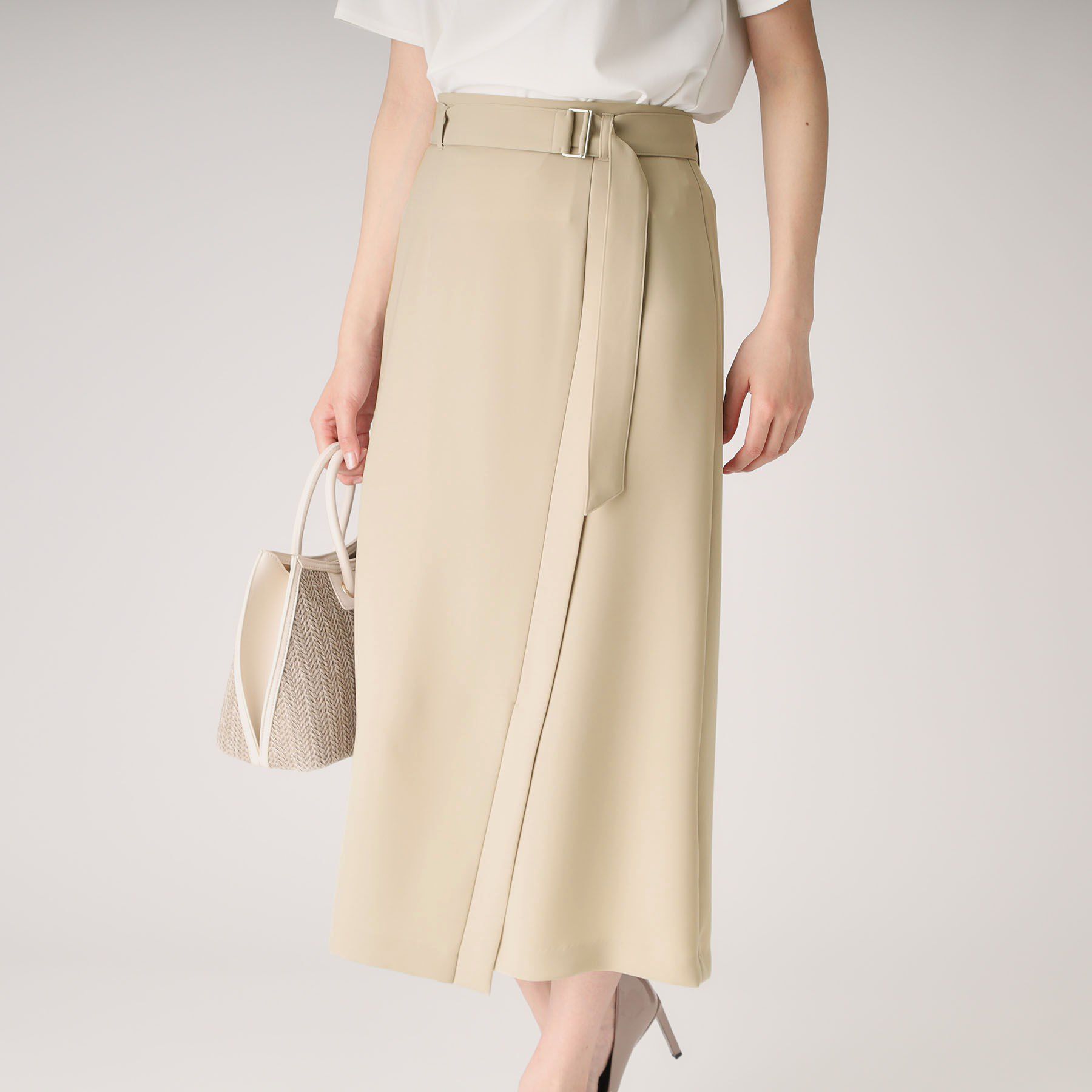 COUP DE CHANCE「【洗える／日本製】ラップ風デザインスカート」|スカート|グレージュ(050)