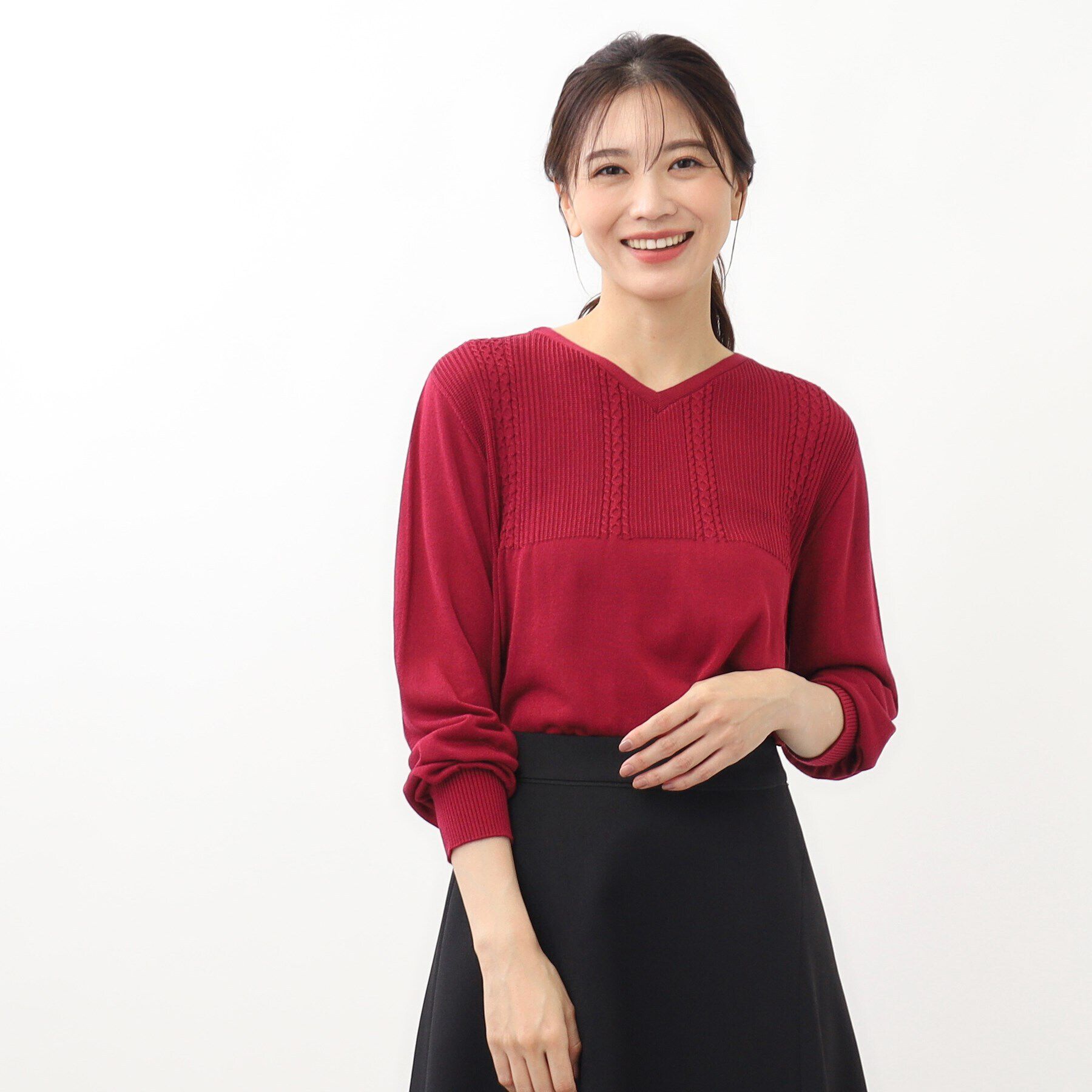 Reflect「【WEB限定カラーあり／洗える】薄手ホールガーメント（R）ニット」|ニット・セーター|ボルドー(064)