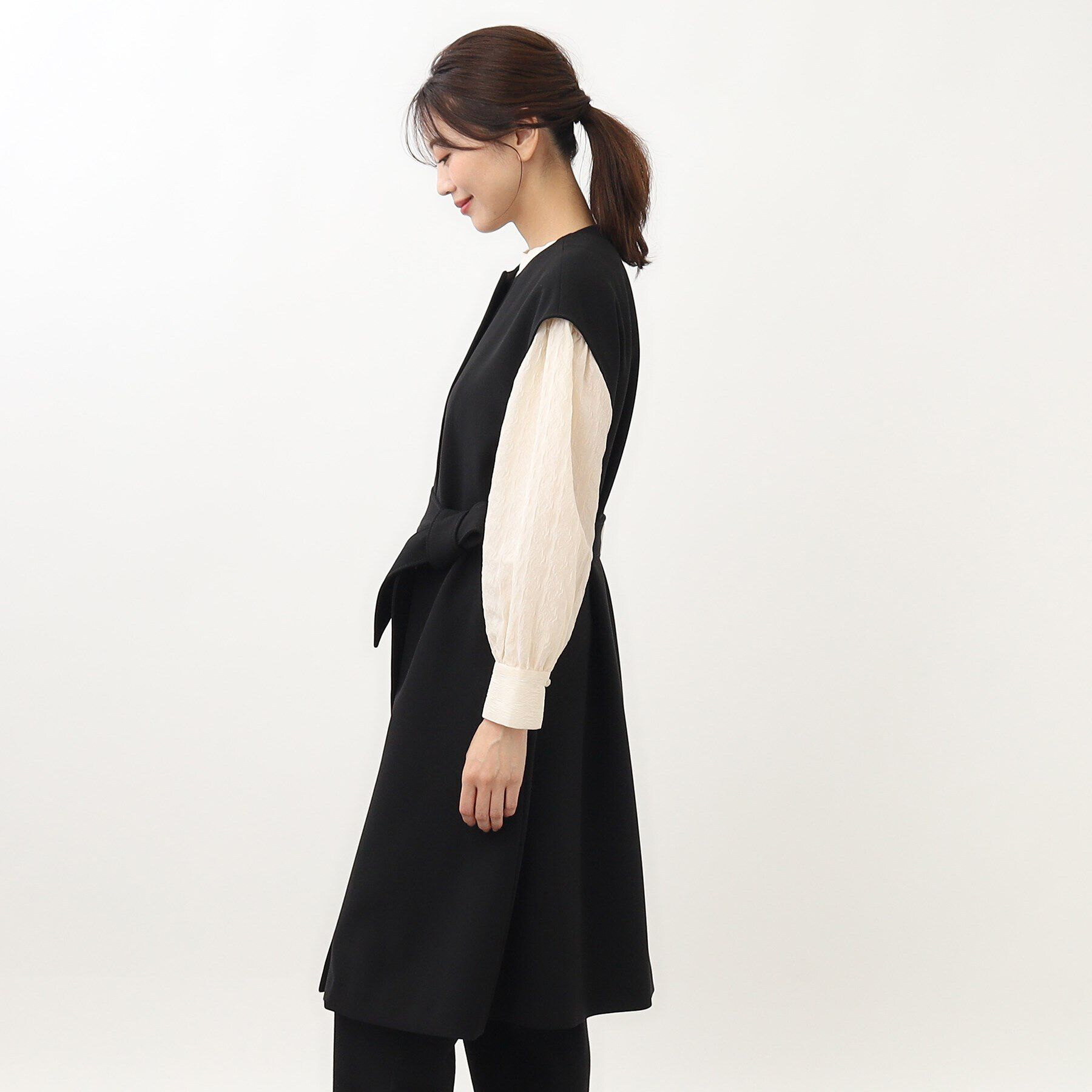Reflect「【手洗い可】サッシュベルト付きロングジレ」|ベスト・ジレ|