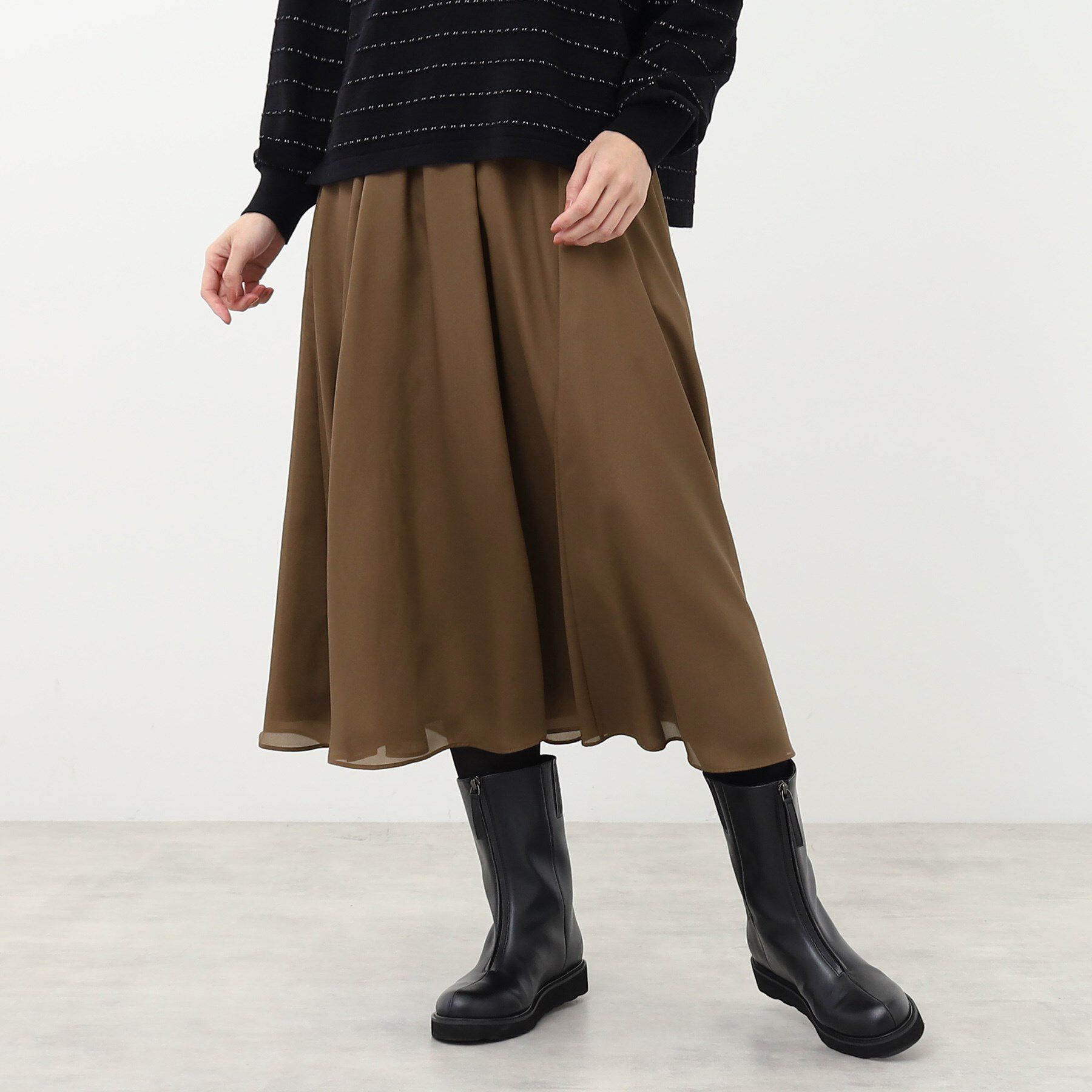 Reflect「【手洗い可/ウエスト総ゴム仕様】フリュイドシフォンスカート」|スカート|