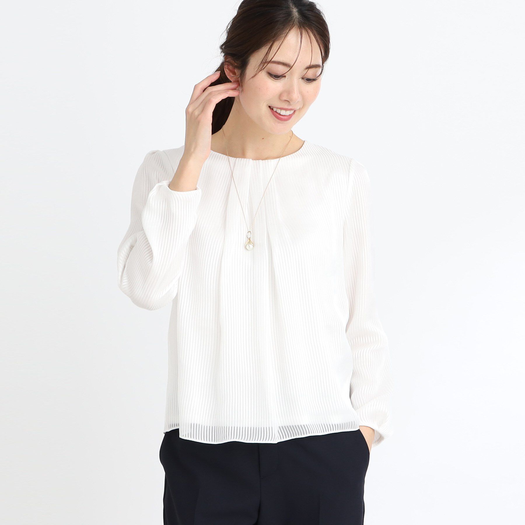 Reflect「【手洗い可】シアーシャドーストライプブラウス」|シャツ・ブラウス|