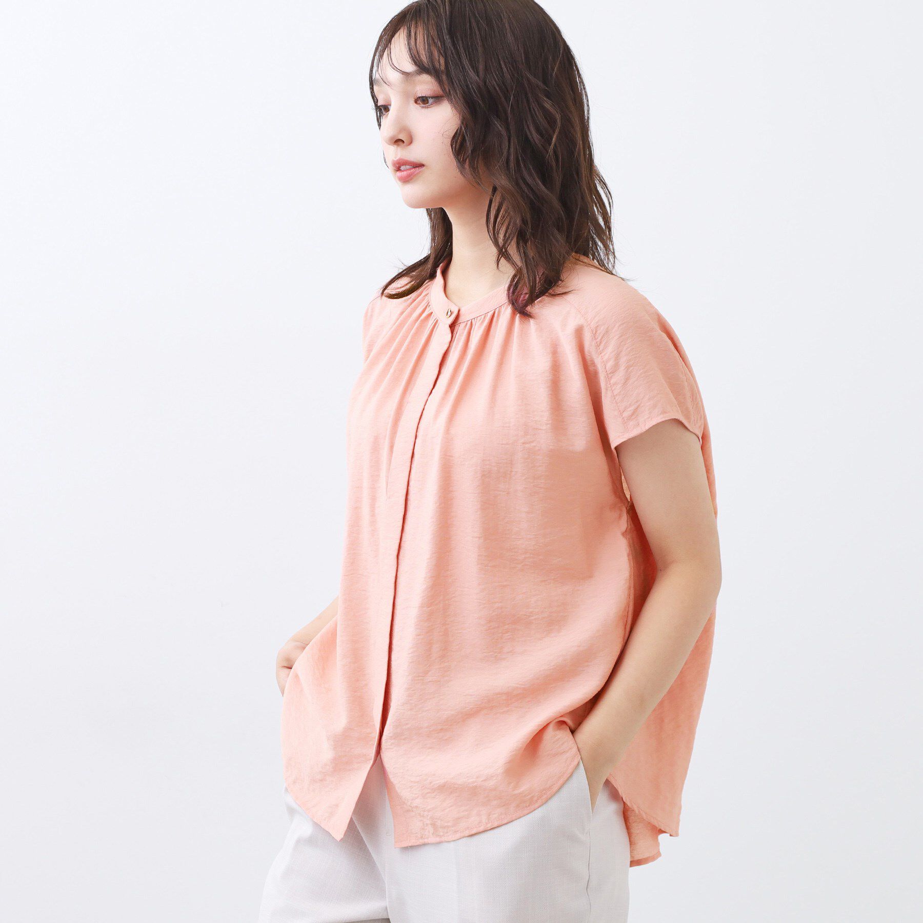 Reflect「【二の腕さりげなくカバー】バンドカラーブラウス」|シャツ・ブラウス|