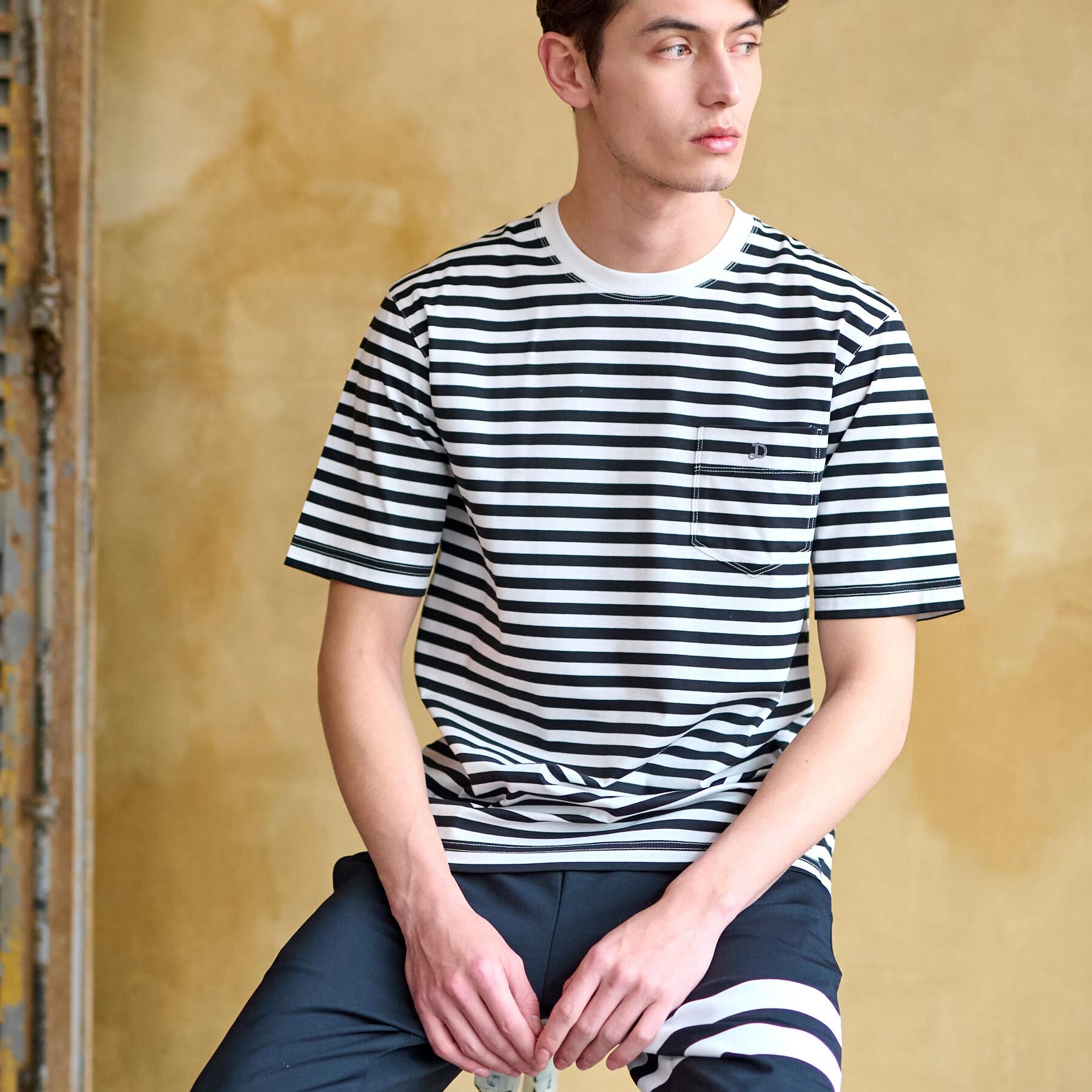 DRESSTERIOR「【接触冷感/抗菌防臭/消臭】ICE CLEAR COTTON ボーダーポケットTシャツ」|Tシャツ・カットソー|