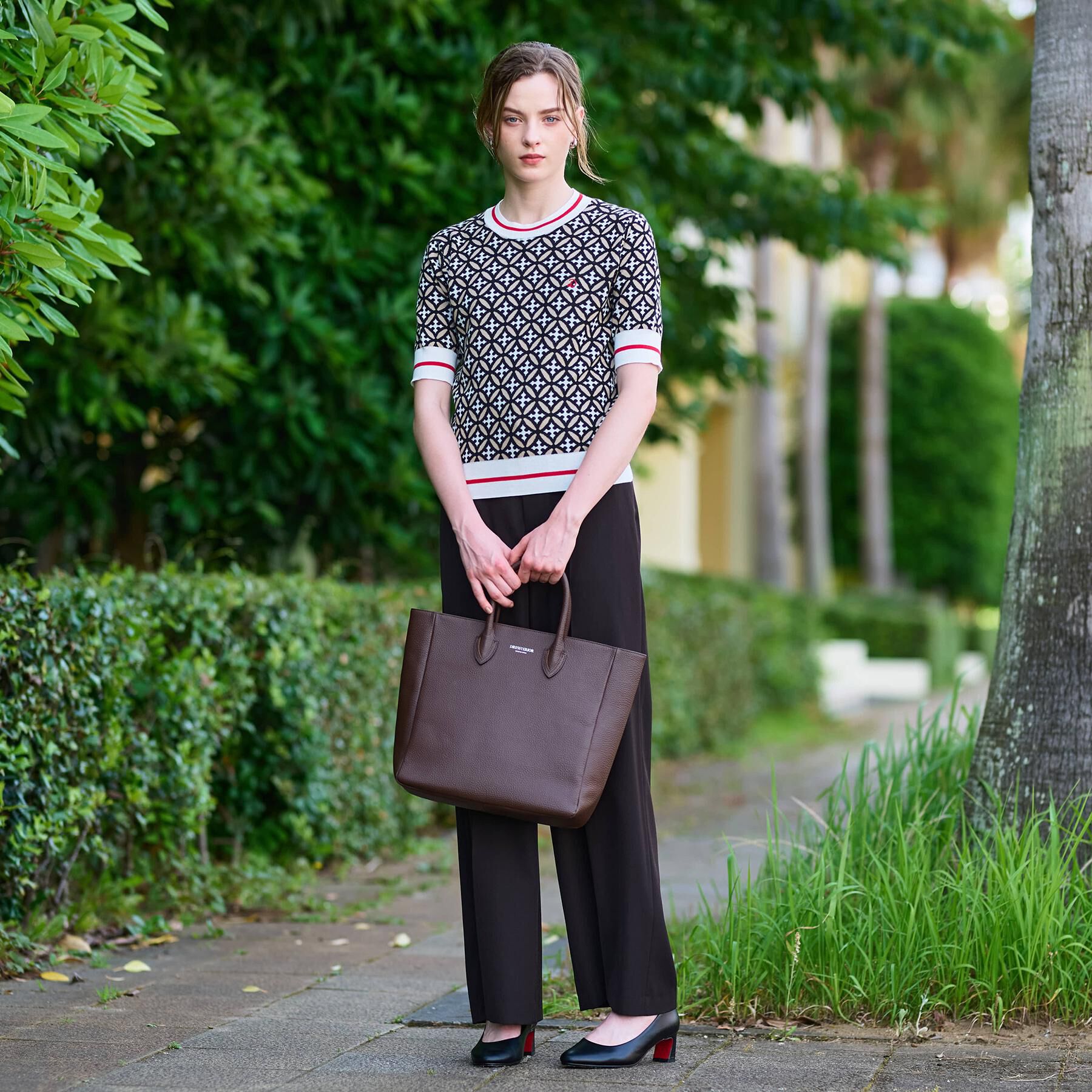 DRESSTERIOR「【コットン100％/オリジナル柄】オーバーラップサークルハーフスリーブニット」|ニット・セーター|