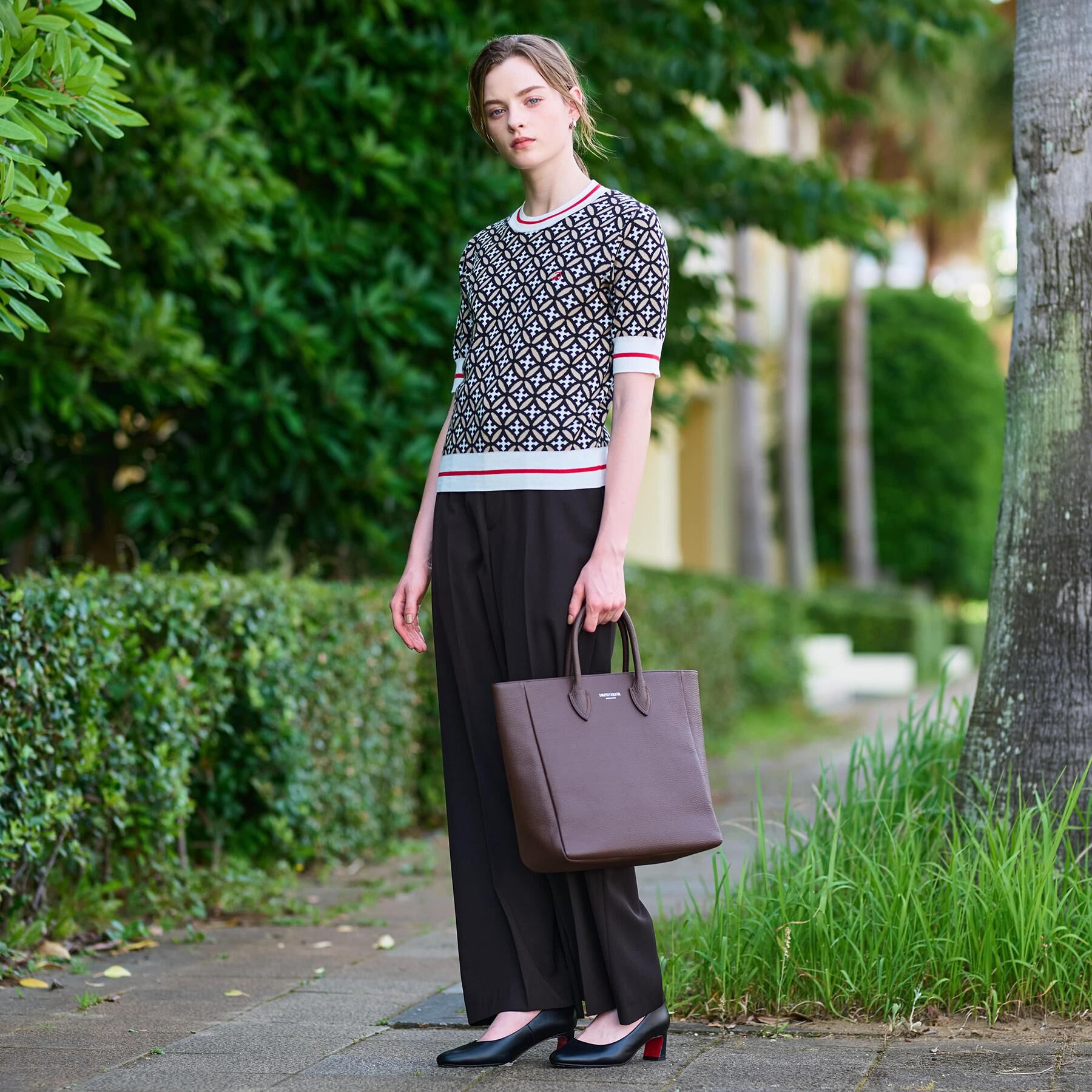 DRESSTERIOR「【コットン100％/オリジナル柄】オーバーラップサークルハーフスリーブニット」|ニット・セーター|