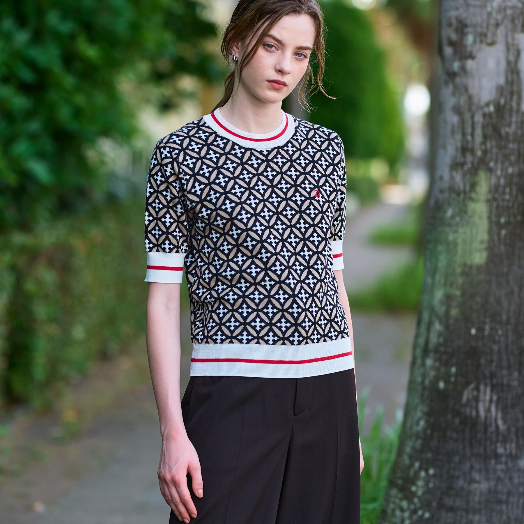 DRESSTERIOR「【コットン100％/オリジナル柄】オーバーラップサークルハーフスリーブニット」|ニット・セーター|