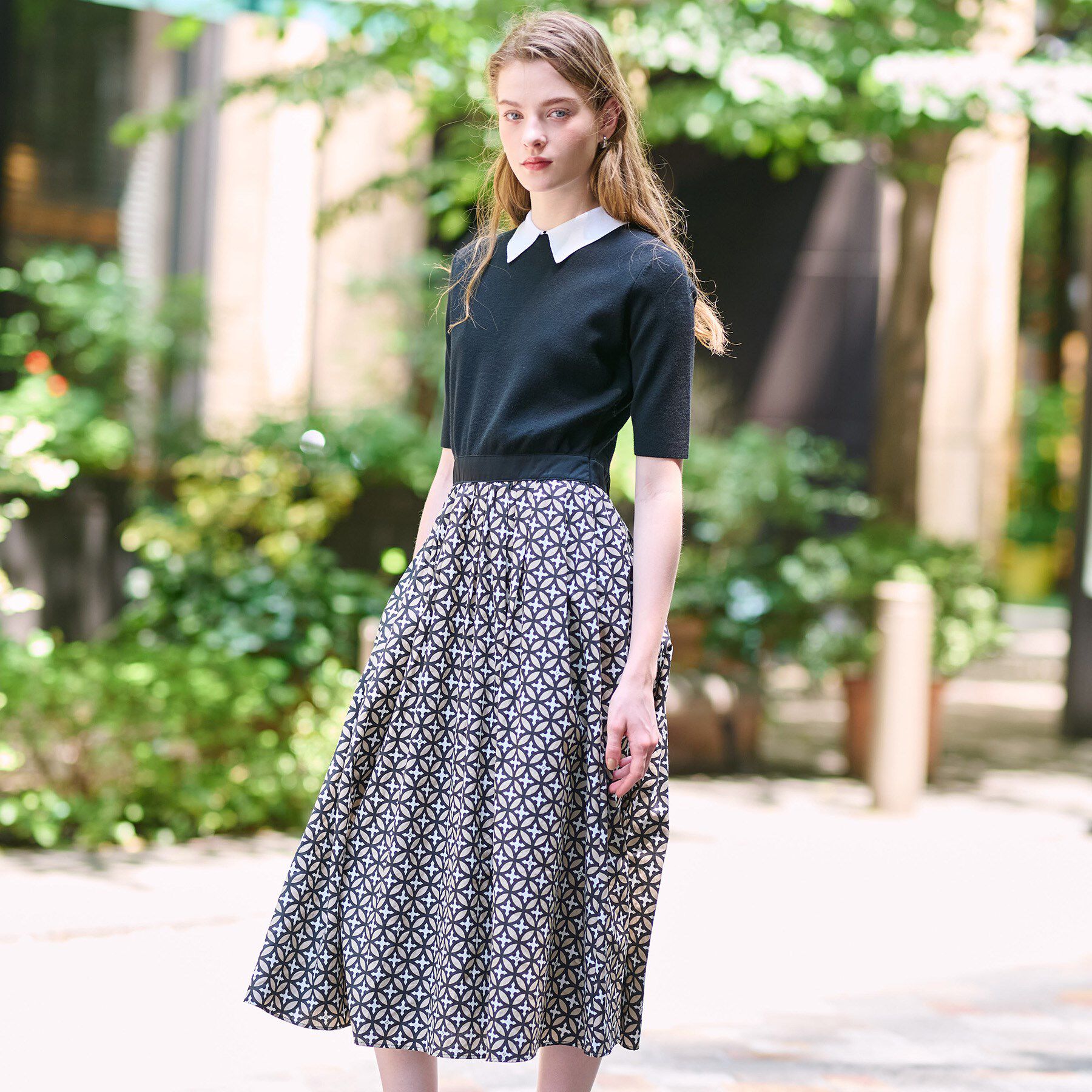 DRESSTERIOR「【美人百花／モデル美香着用】オーバーラップバイカラーニットコンビワンピース」|ワンピース|