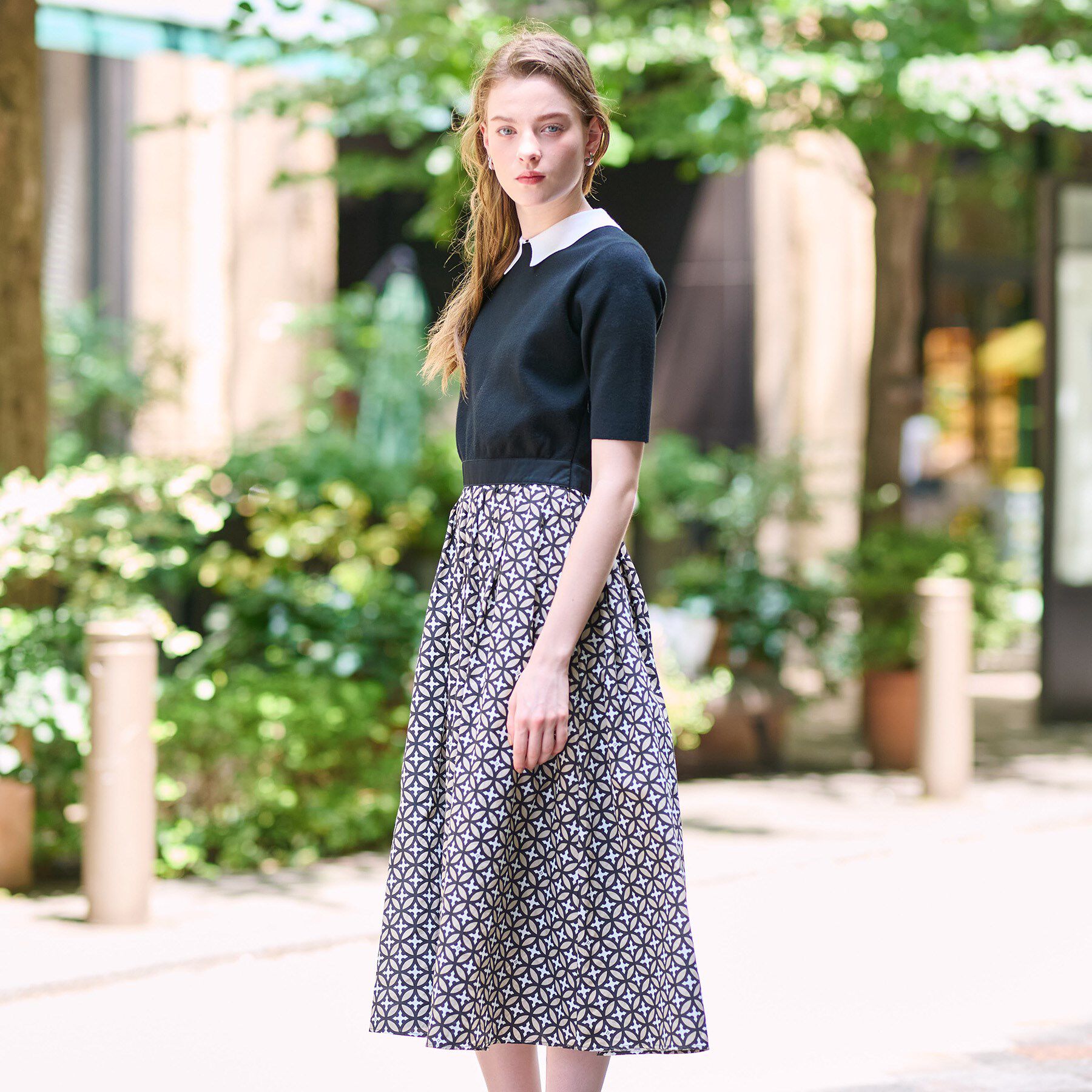 DRESSTERIOR「【美人百花／モデル美香着用】オーバーラップバイカラーニットコンビワンピース」|ワンピース|