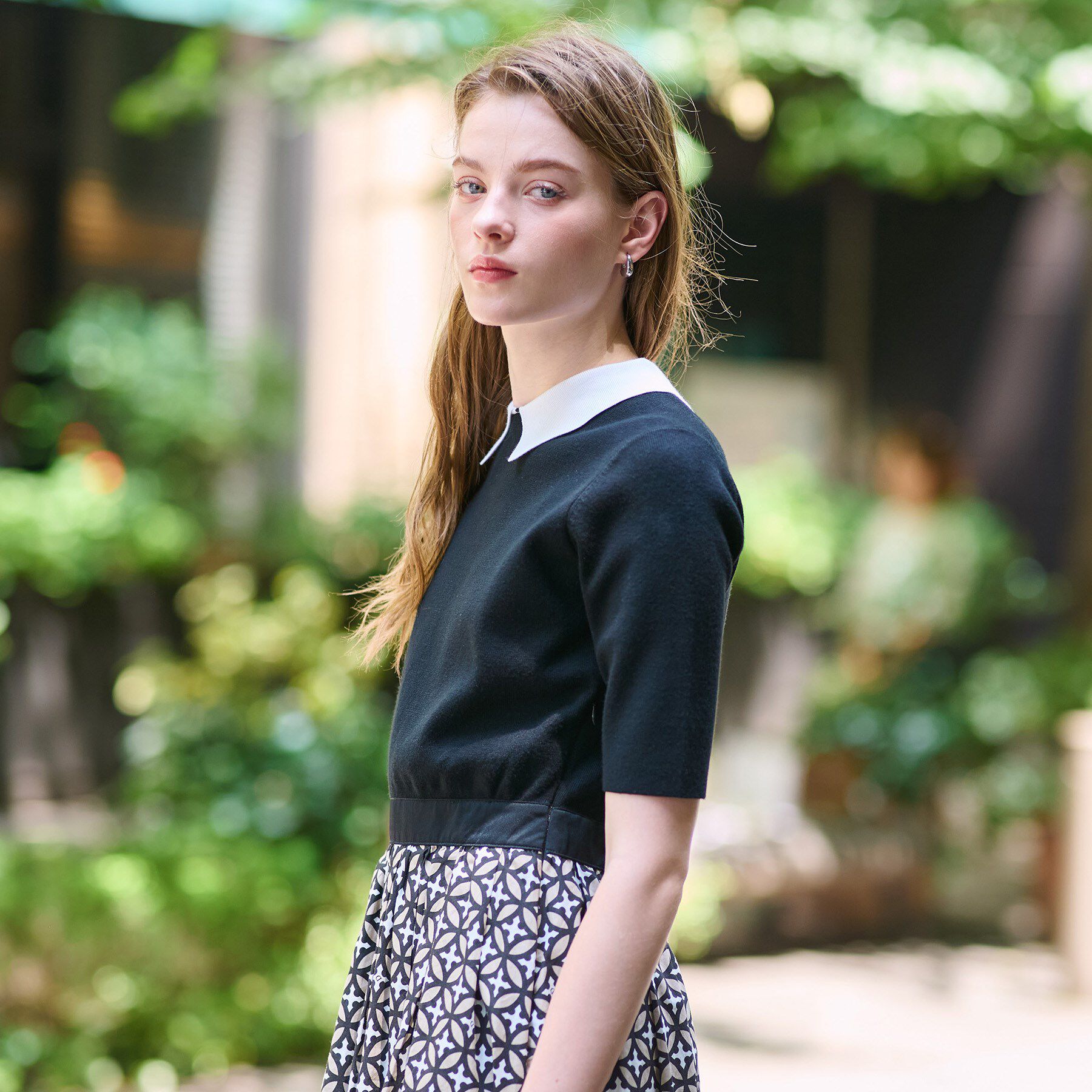 DRESSTERIOR「【美人百花／モデル美香着用】オーバーラップバイカラーニットコンビワンピース」|ワンピース|