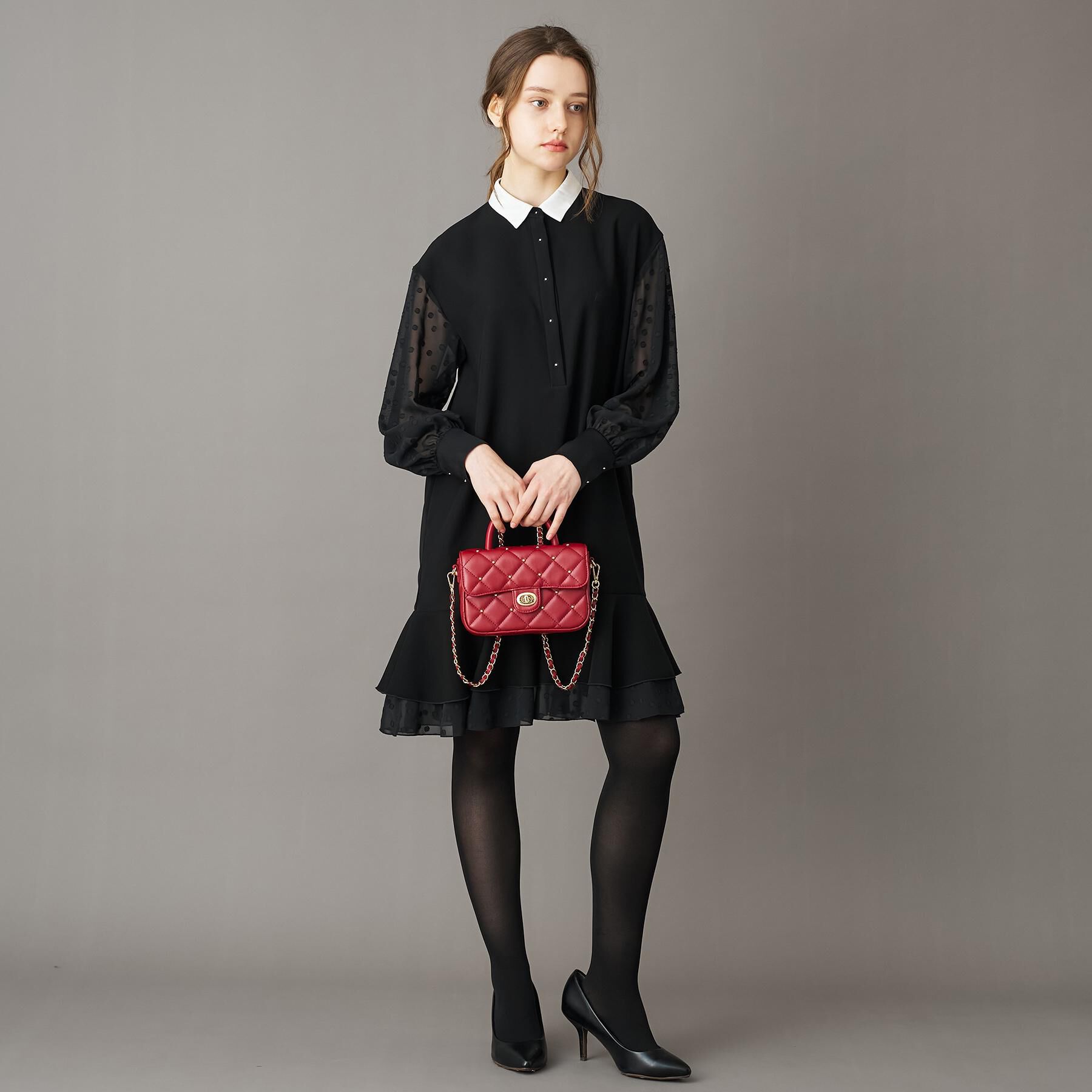 DRESSTERIOR「【otonaMUSE 11月号掲載】ダブルクロスボリュームスリーブミニワンピース」|ワンピース|