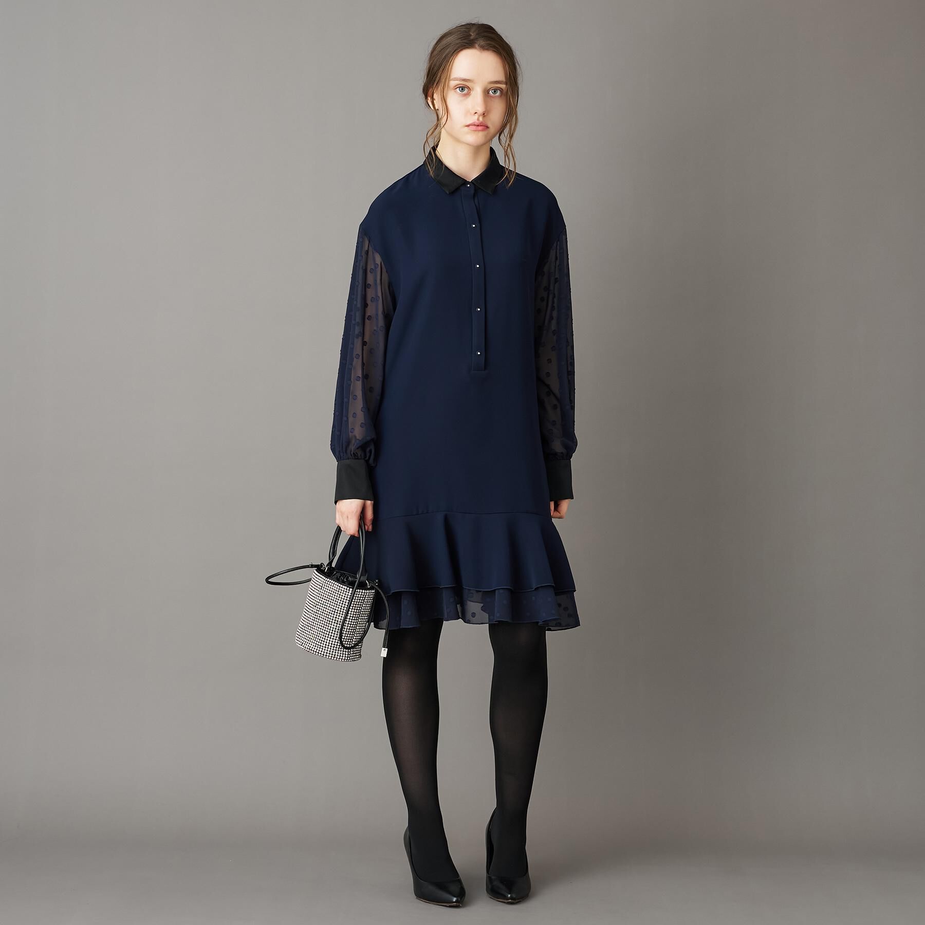 DRESSTERIOR「【otonaMUSE 11月号掲載】ダブルクロスボリュームスリーブミニワンピース」|ワンピース|