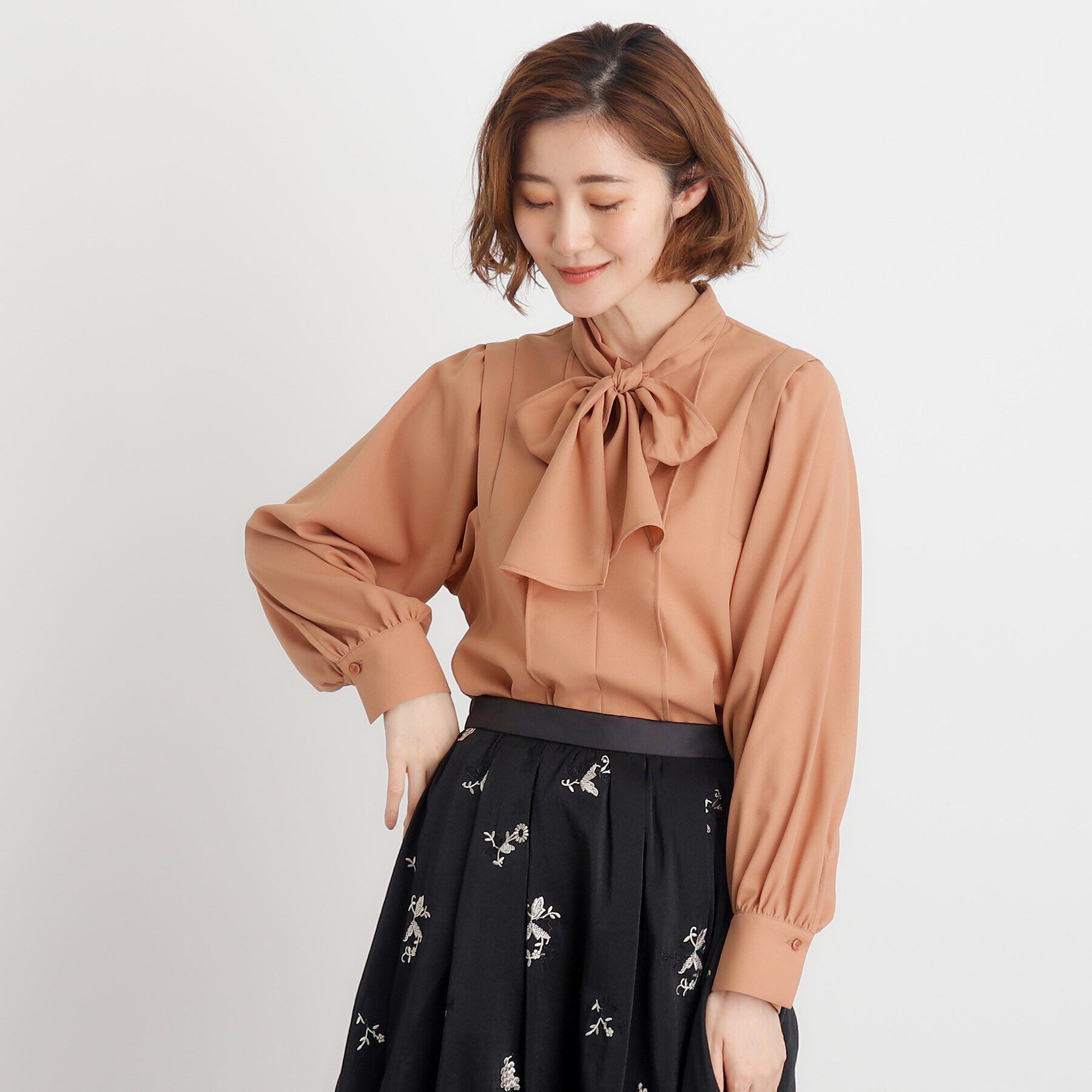 grove「ウイングスリーブボウタイブラウス」|シャツ・ブラウス|キャメルブラウン(0