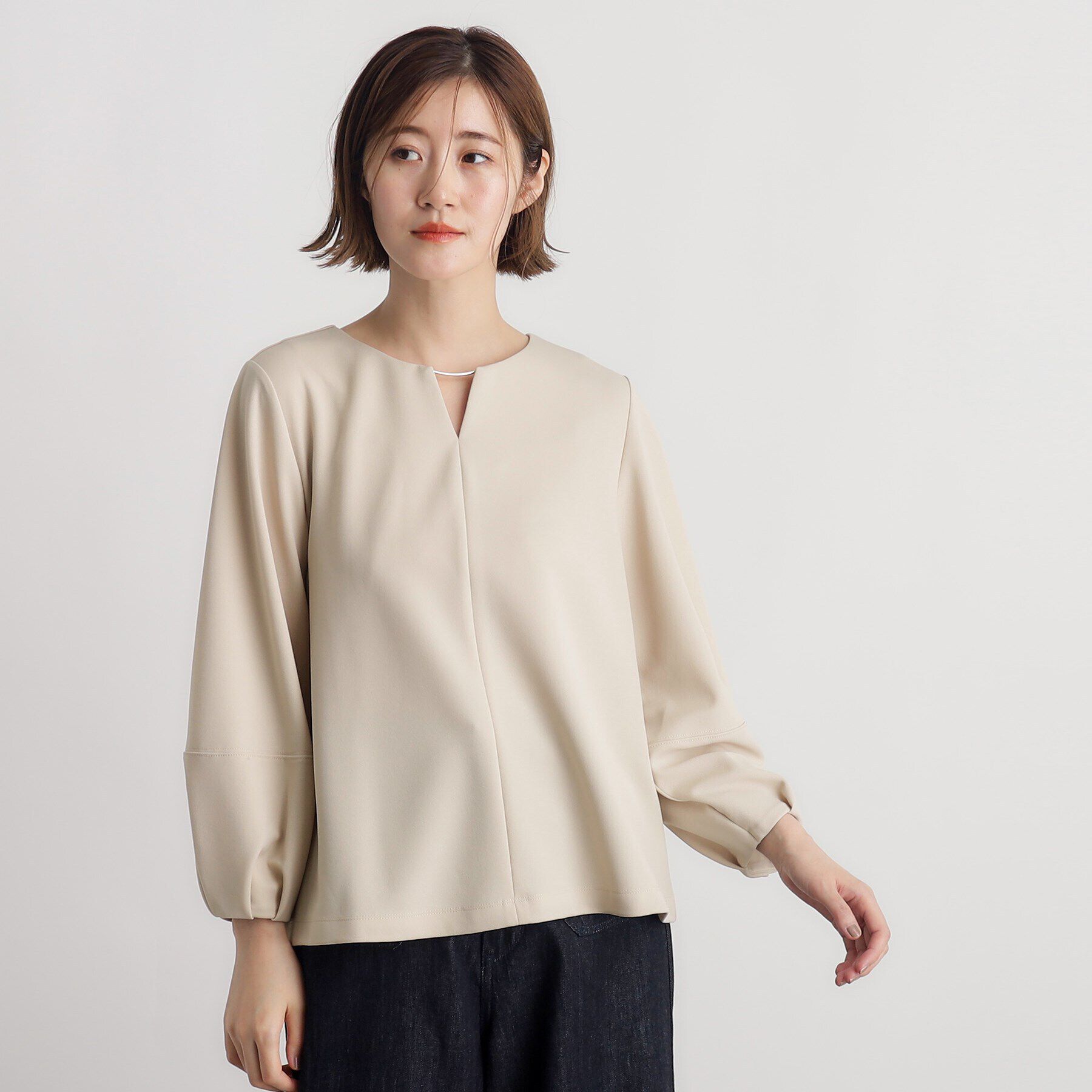 grove「カットツイルランタンスリーブプルオーバー」|Tシャツ・カットソー|グレージュ(050)