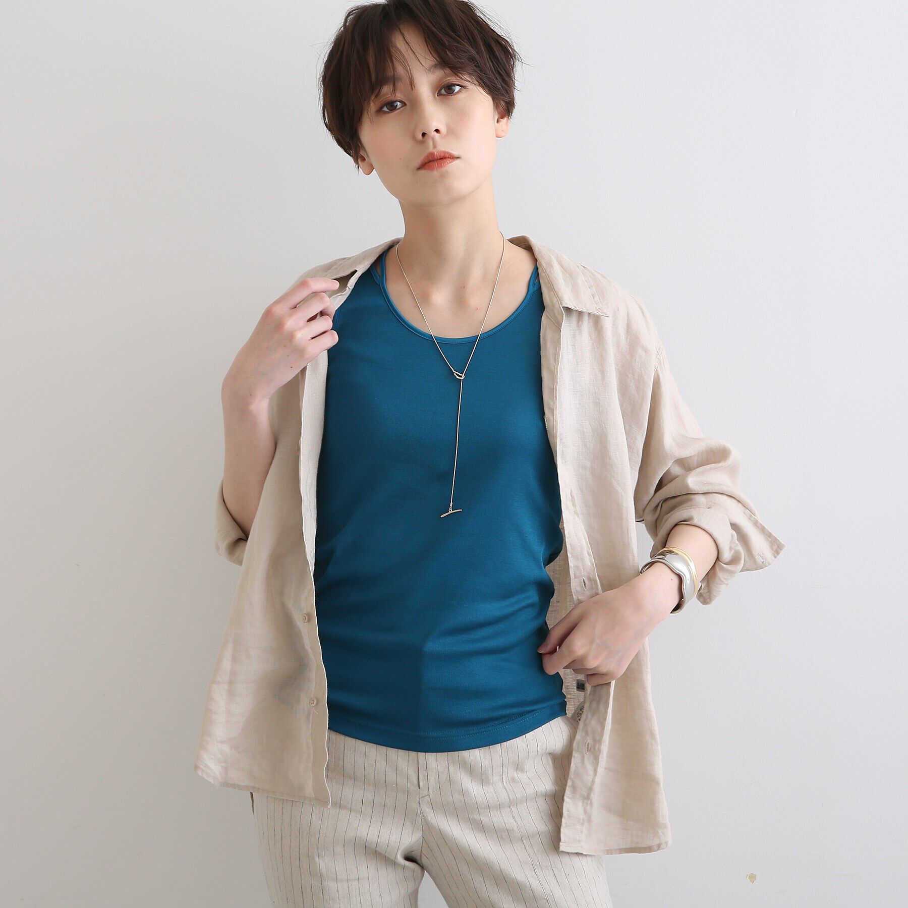 INDIVI「【洗える/日本製】ストラップデザインタンクトップ」|キャミソール|ブルー(092)