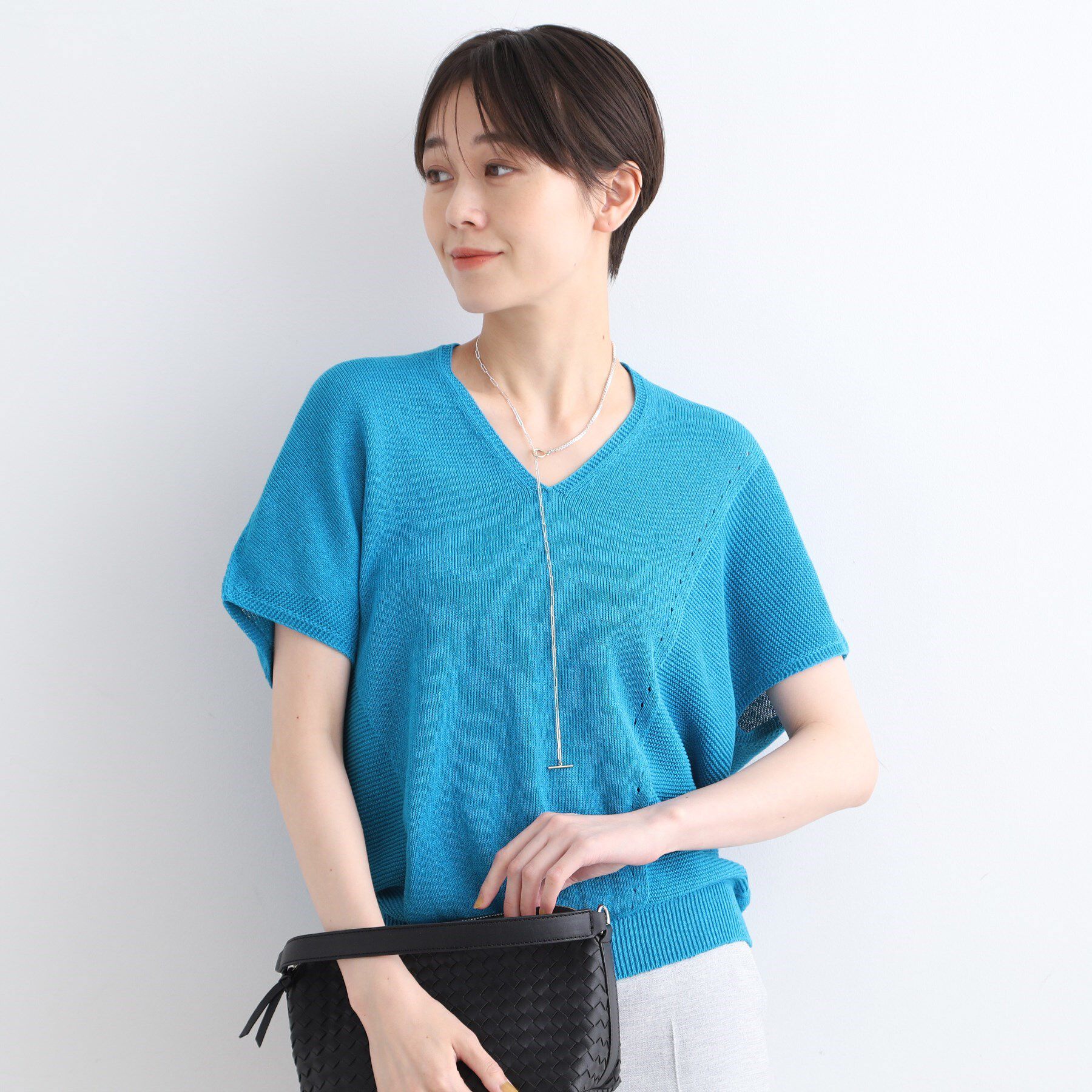 INDIVI「【洗える／サマーニット】無縫製ペーパーヤーンアシメ編地ニット」|ニット・セーター|