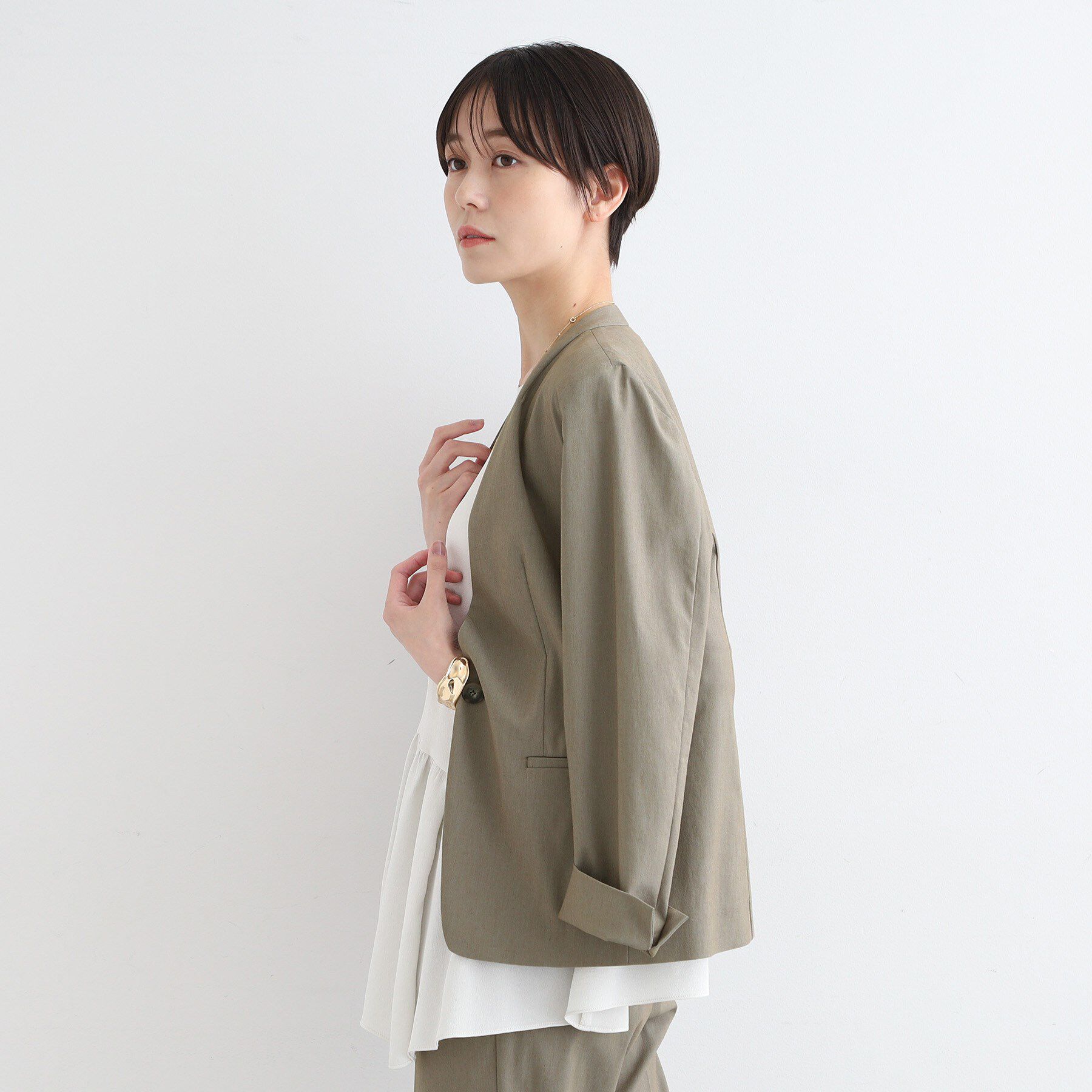 INDIVI「【洗える／UVケア／接触冷感／SETUP可能】麻混ノーカラージャケット」|スーツ|