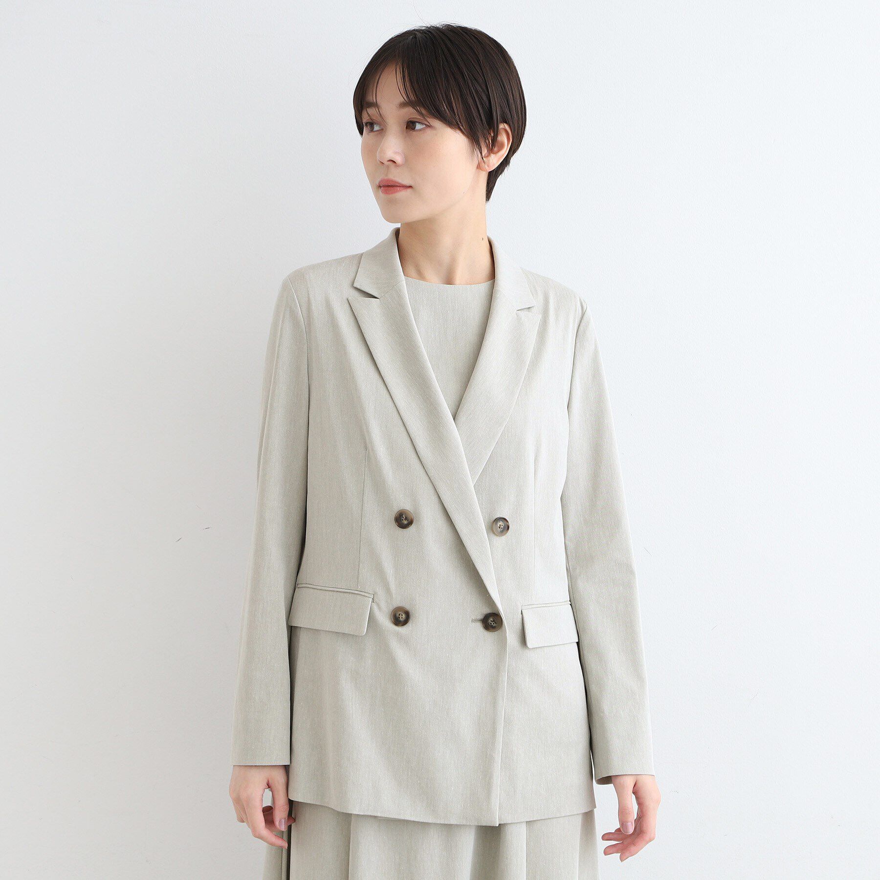 INDIVI「【洗える／UVケア／接触冷感／SETUP可能】麻混テーラードダブルジャケット」|スーツ|
