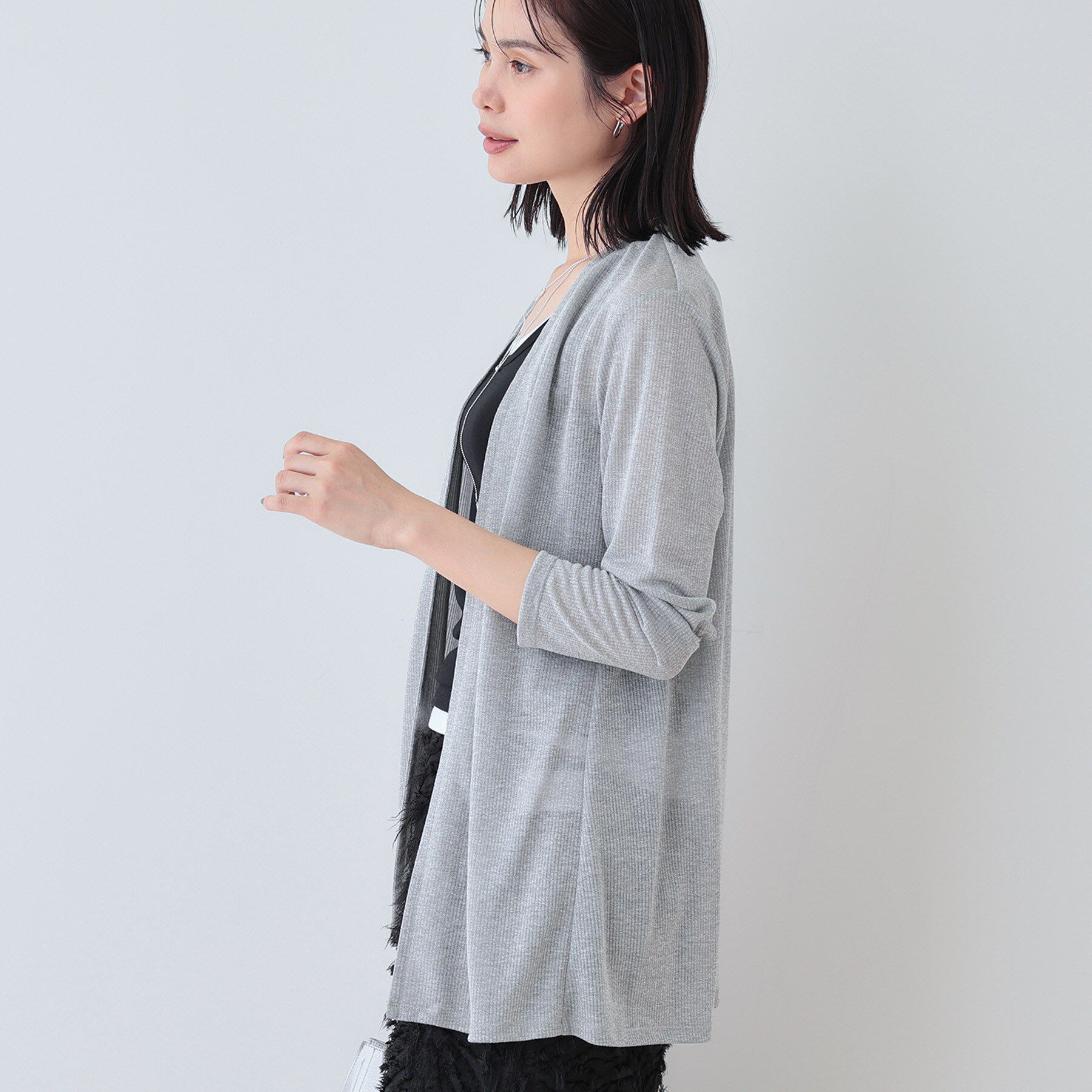 INDIVI「【洗える／シアーストライプ柄】着流しジャージカーディガン」|カーディガン|