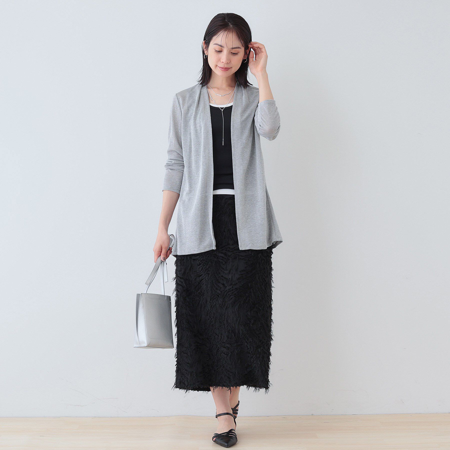 INDIVI「【洗える／シアーストライプ柄】着流しジャージカーディガン」|カーディガン|