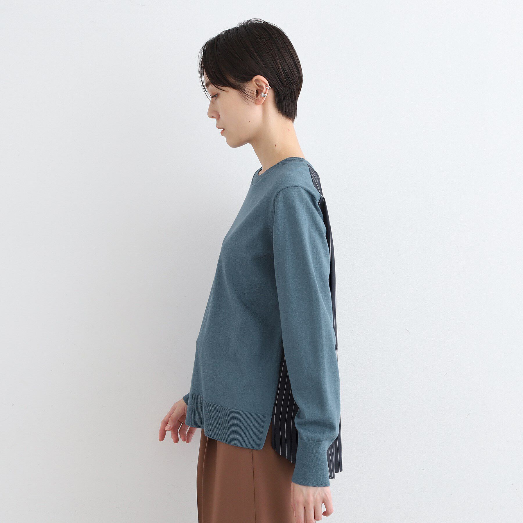 INDIVI「【洗える／バックシャン】ストライプ柄コンビニット」|ニット・セーター|