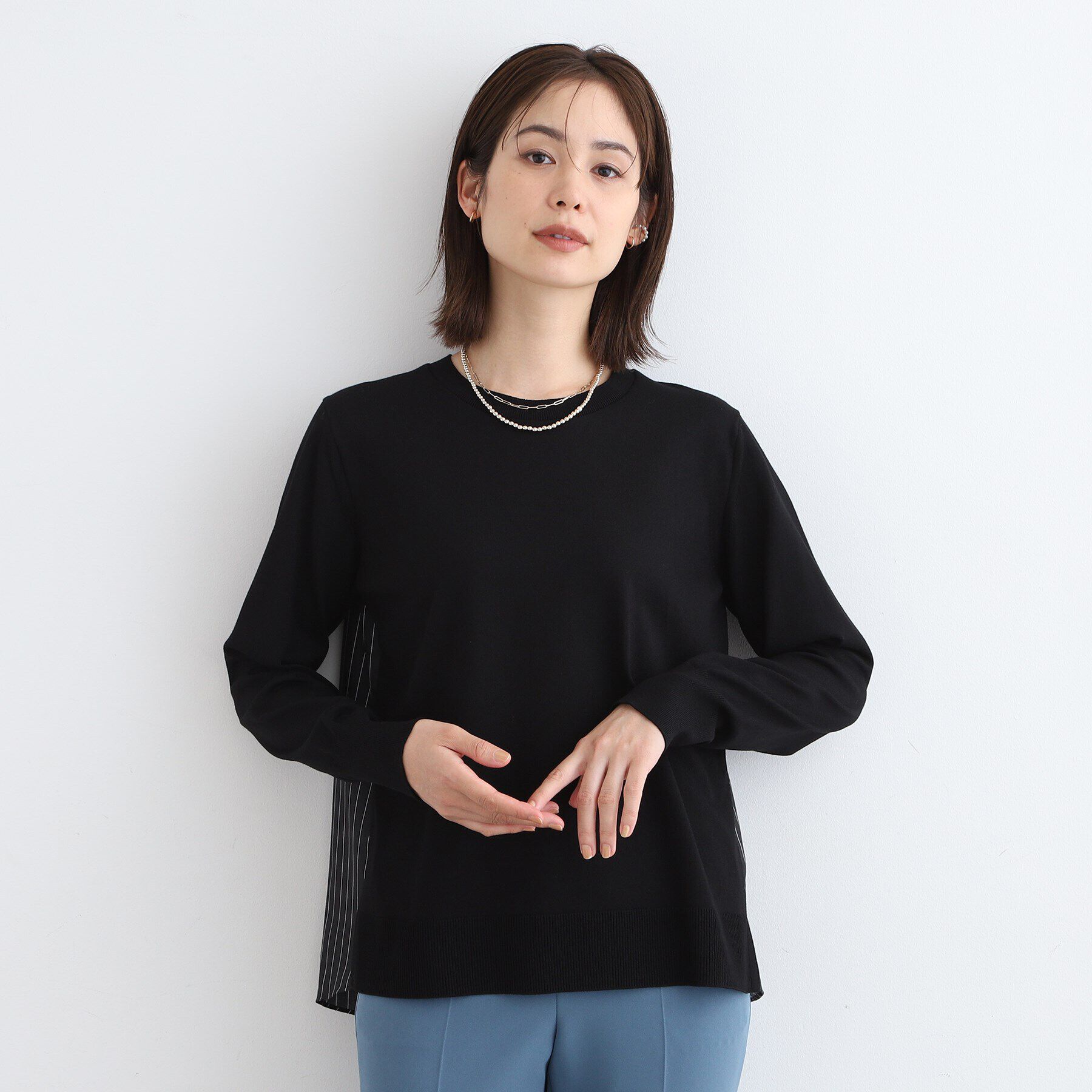 INDIVI「【洗える／バックシャン】ストライプ柄コンビニット」|ニット・セーター|