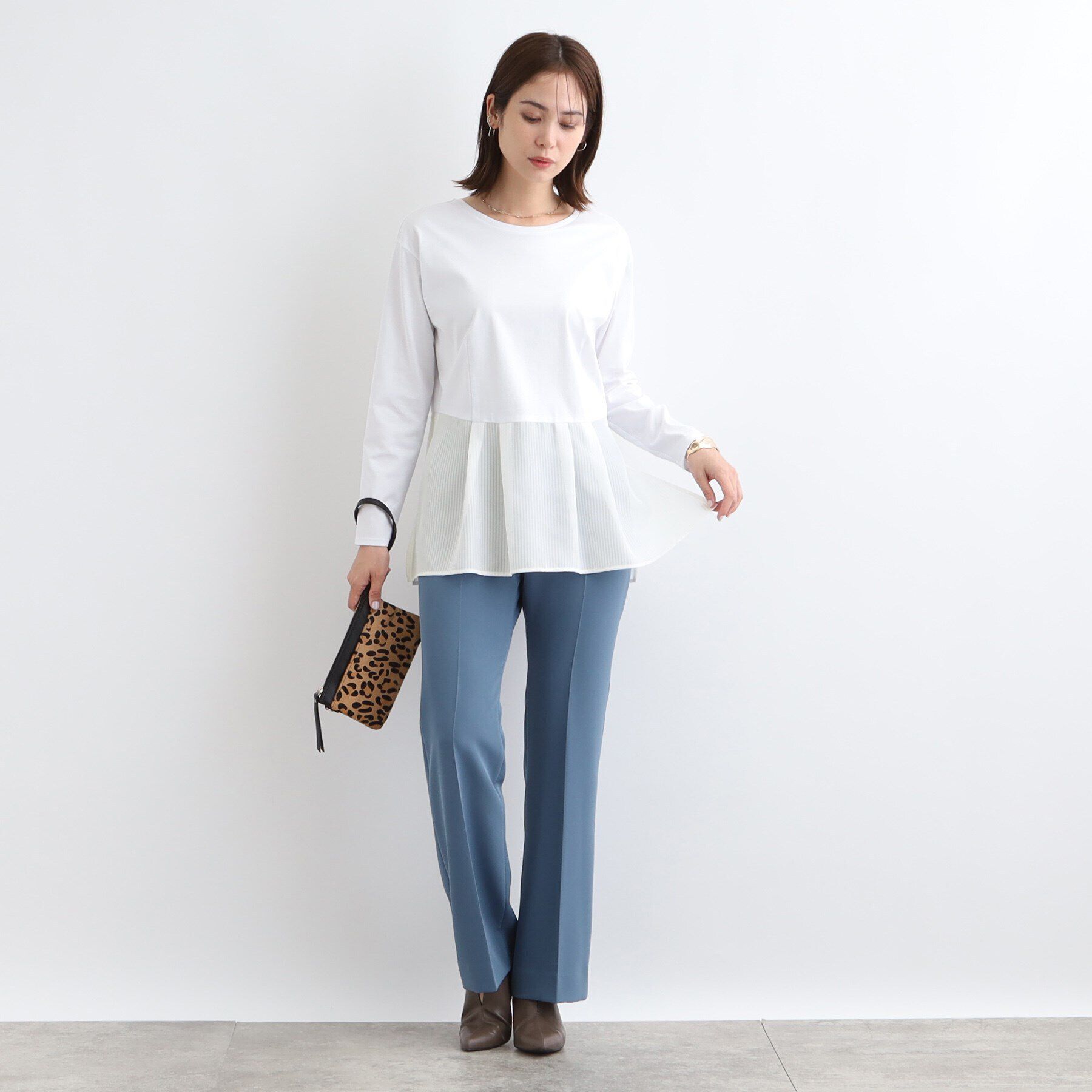 INDIVI「【洗える】透かしストライプコンビトップス」|Tシャツ・カットソー|