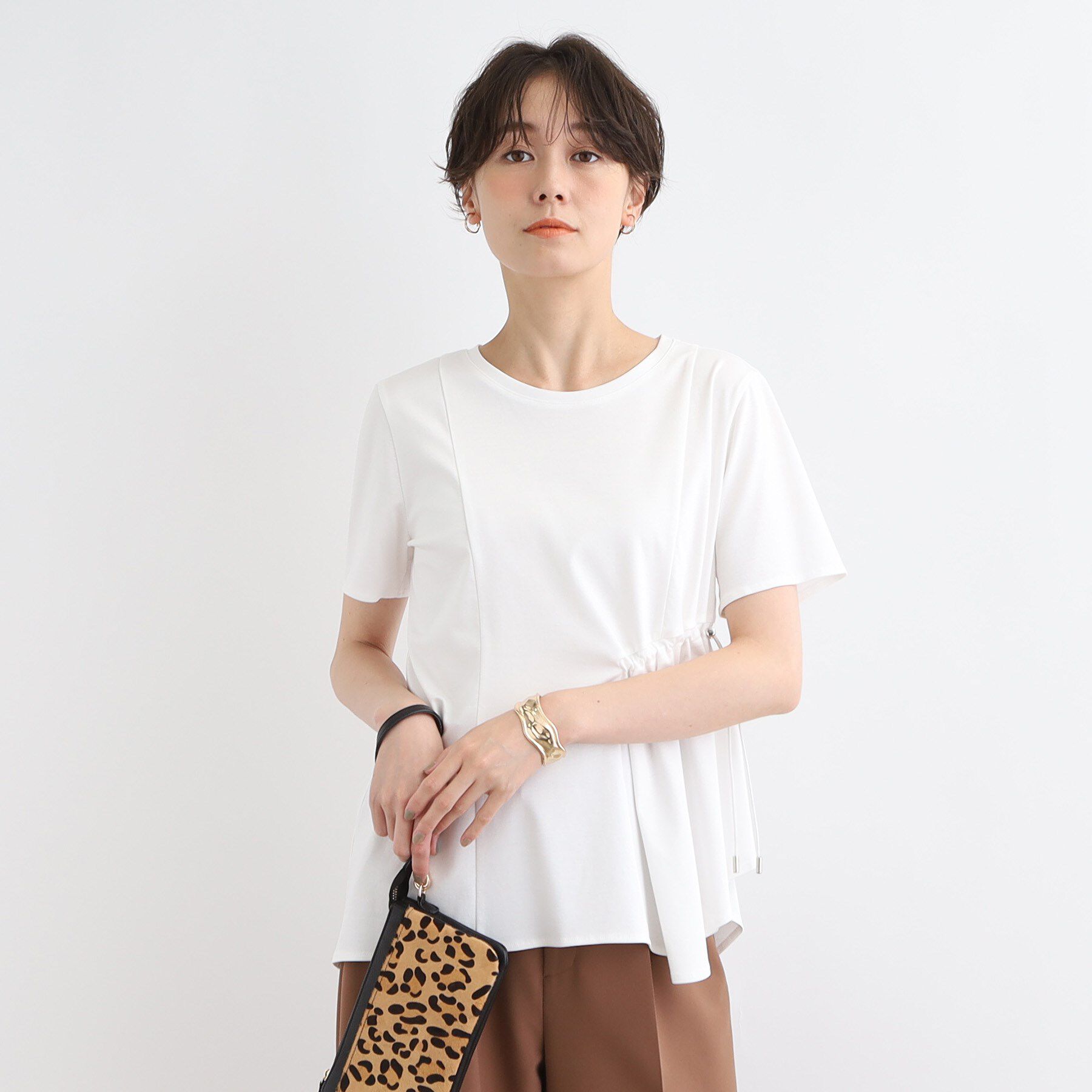 INDIVI「【洗える／トレンド】ドロストデザインTシャツ」|Tシャツ・カットソー|ホワイト(002)