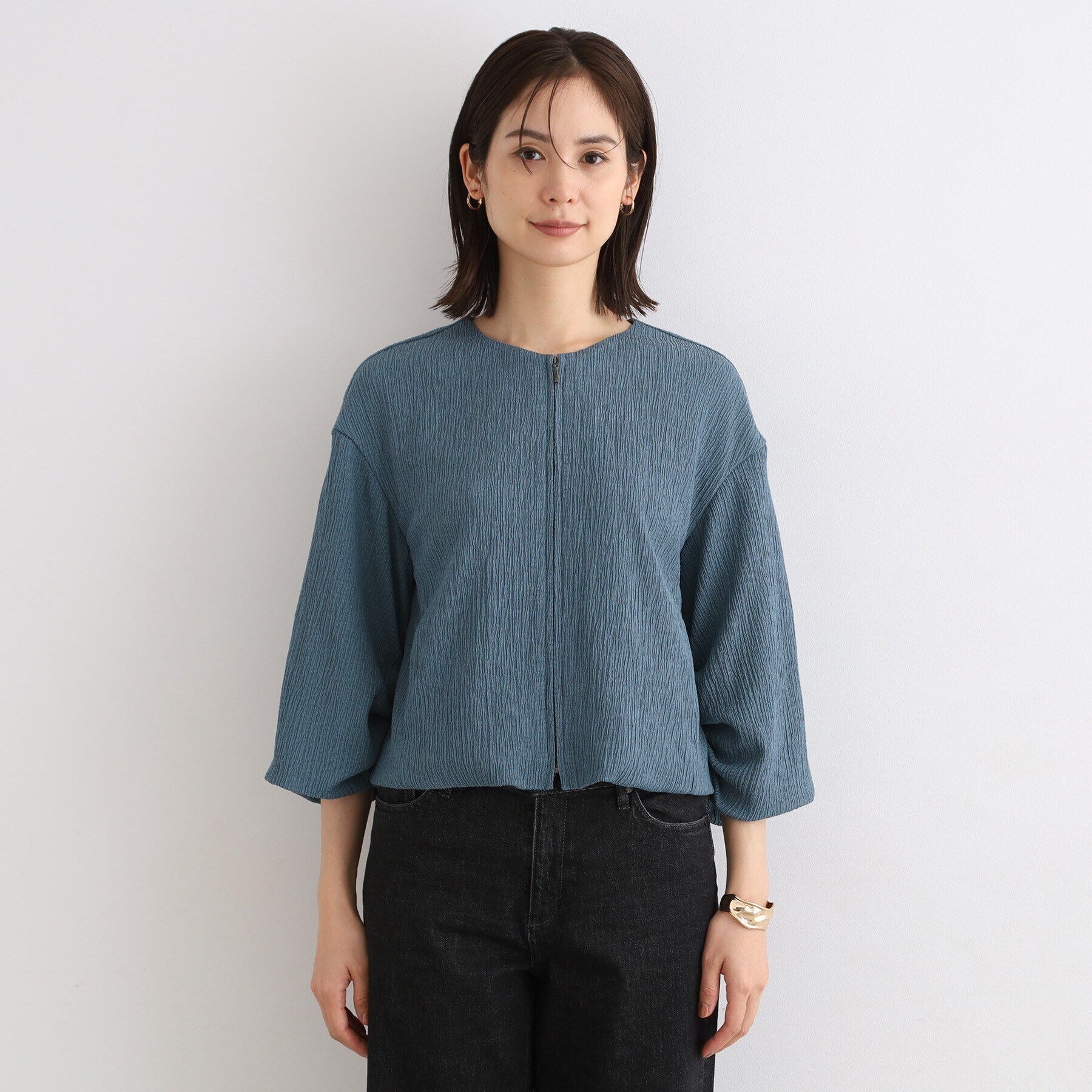 INDIVI「【洗える/UVケア/SETUP可能】バルーンスリーブブルゾン」|ブルゾン・スタジャン|