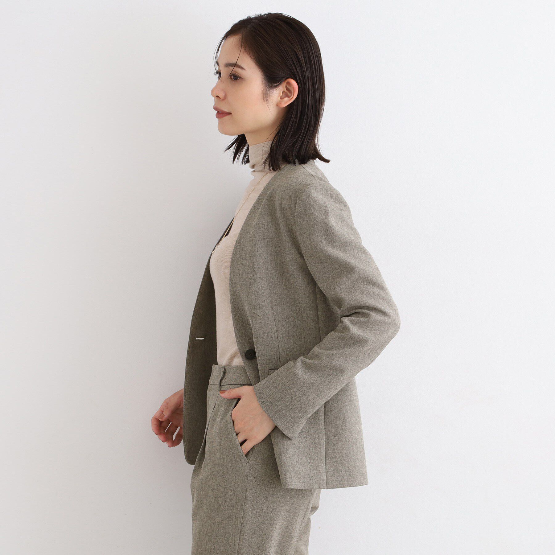 INDIVI「【定番スーツ／洗える／メランジ】ウールライクノーカラージャケット」|スーツ|