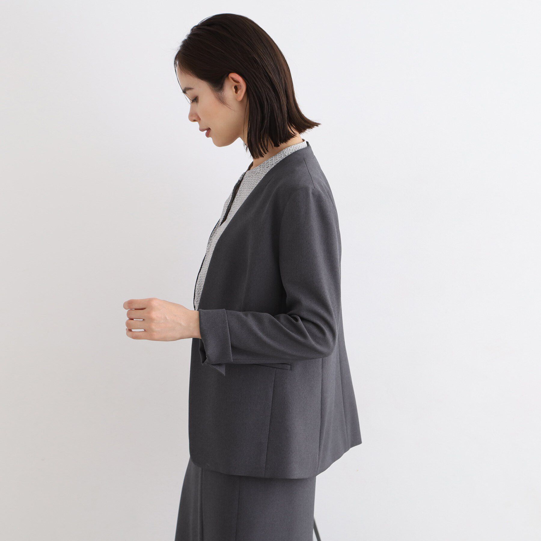 INDIVI「【定番スーツ／洗える／メランジ】ウールライクノーカラージャケット」|スーツ|