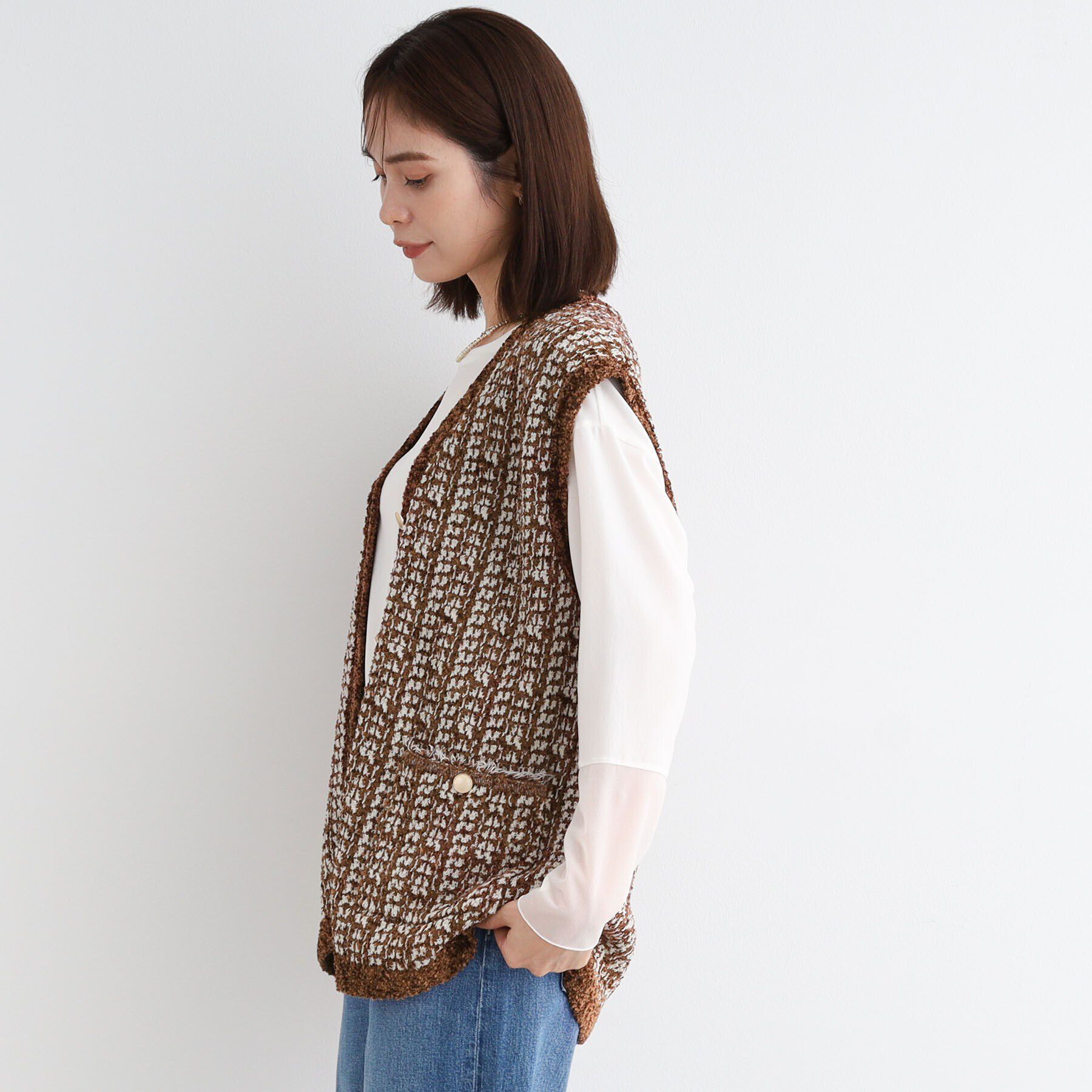 INDIVI「【洗える／映え】ツイーディーニットジレ」|ベスト・ジレ|