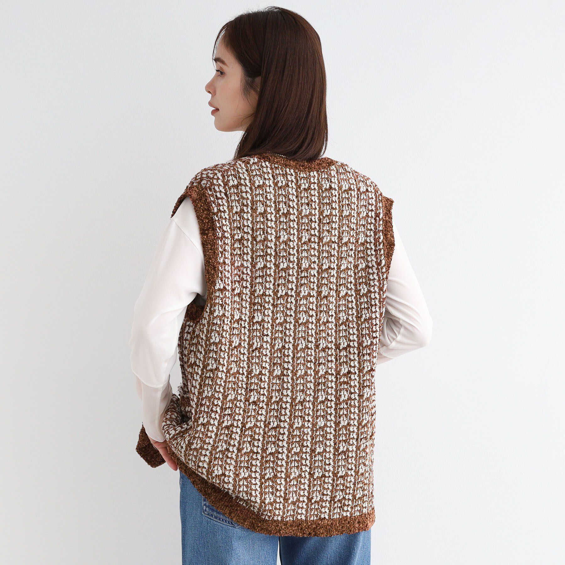 INDIVI「【洗える／映え】ツイーディーニットジレ」|ベスト・ジレ|