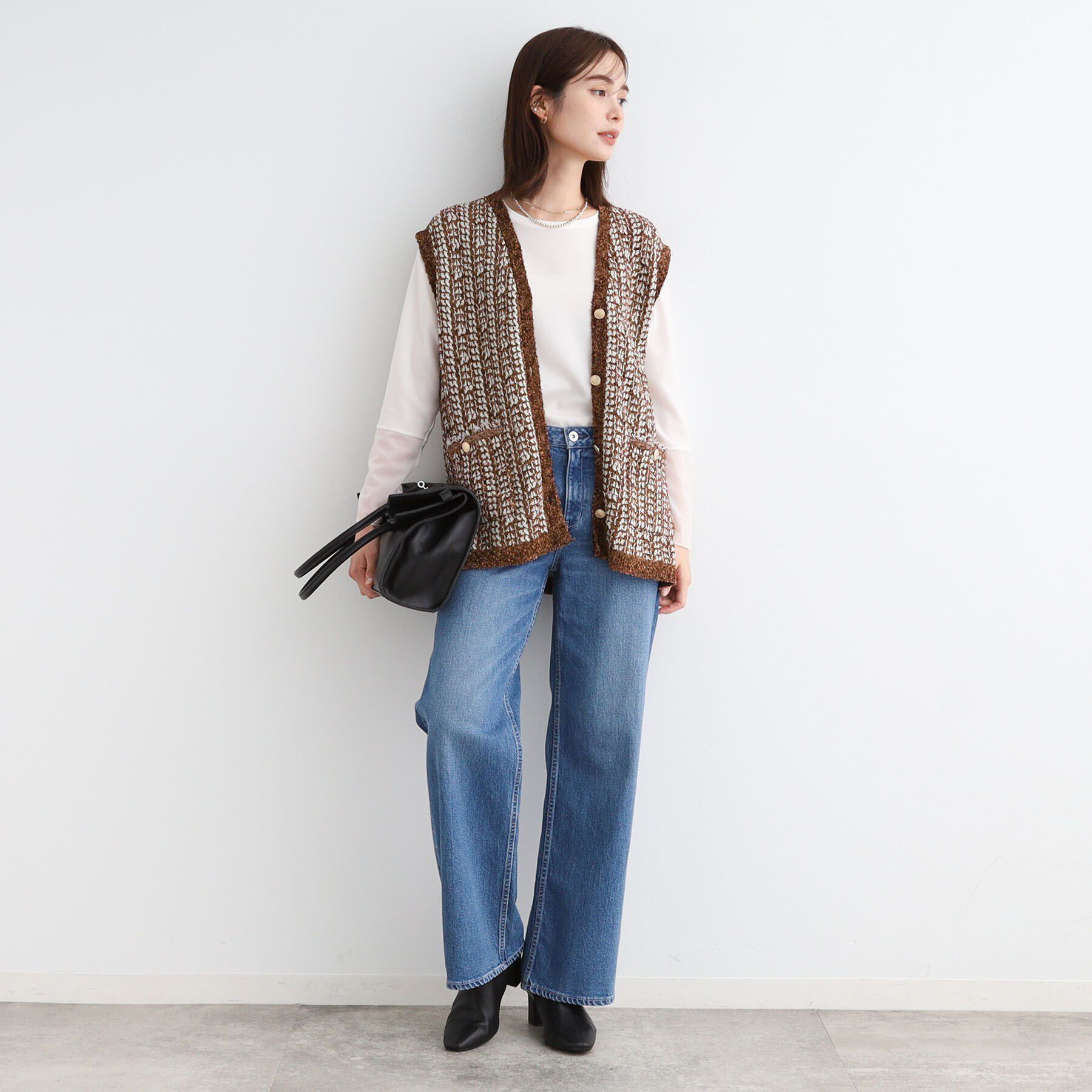 INDIVI「【洗える／映え】ツイーディーニットジレ」|ベスト・ジレ|