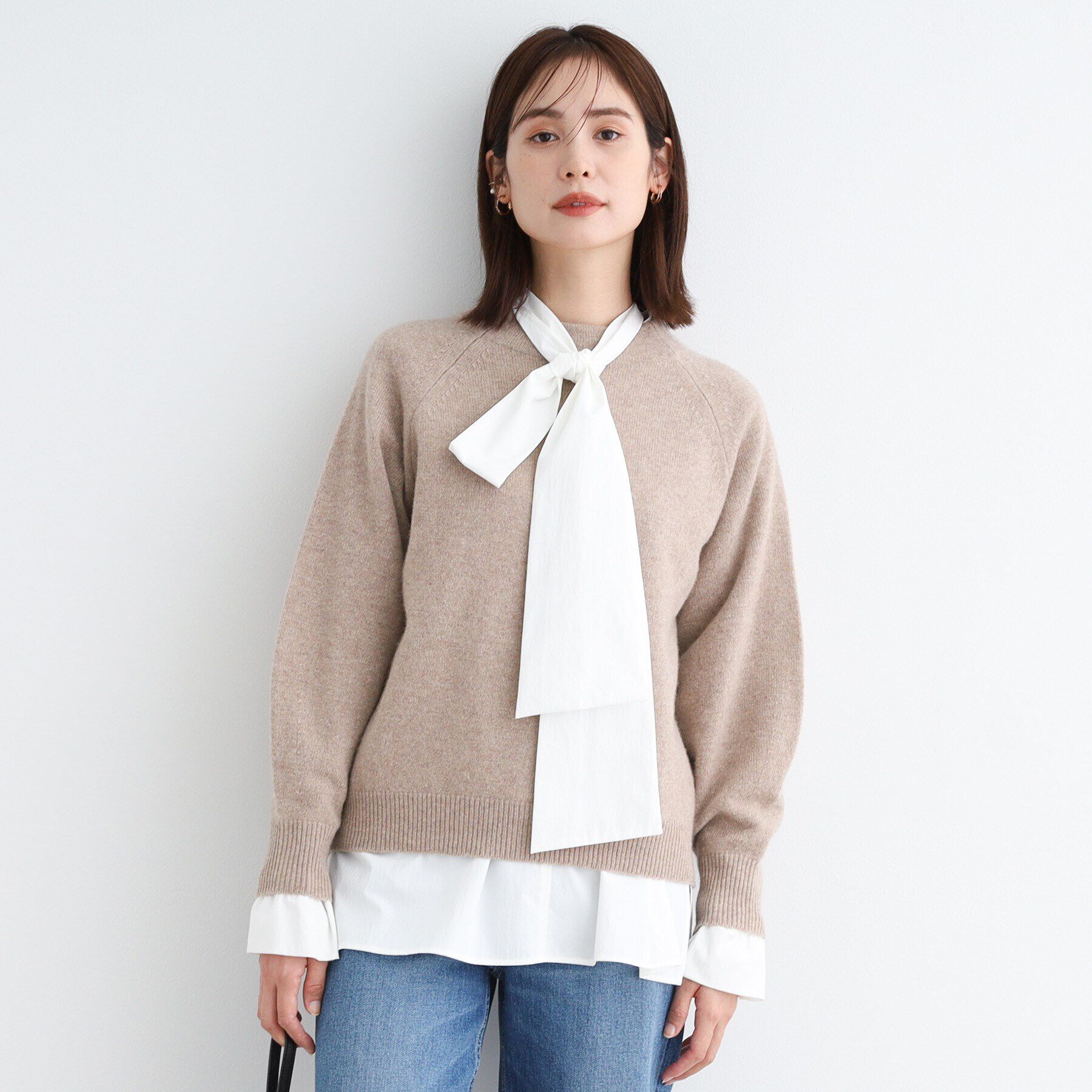 INDIVI「【カシミヤ混】ボリュームスリーブ ボトルネックニット」|ニット・セーター|ベージュ(052)