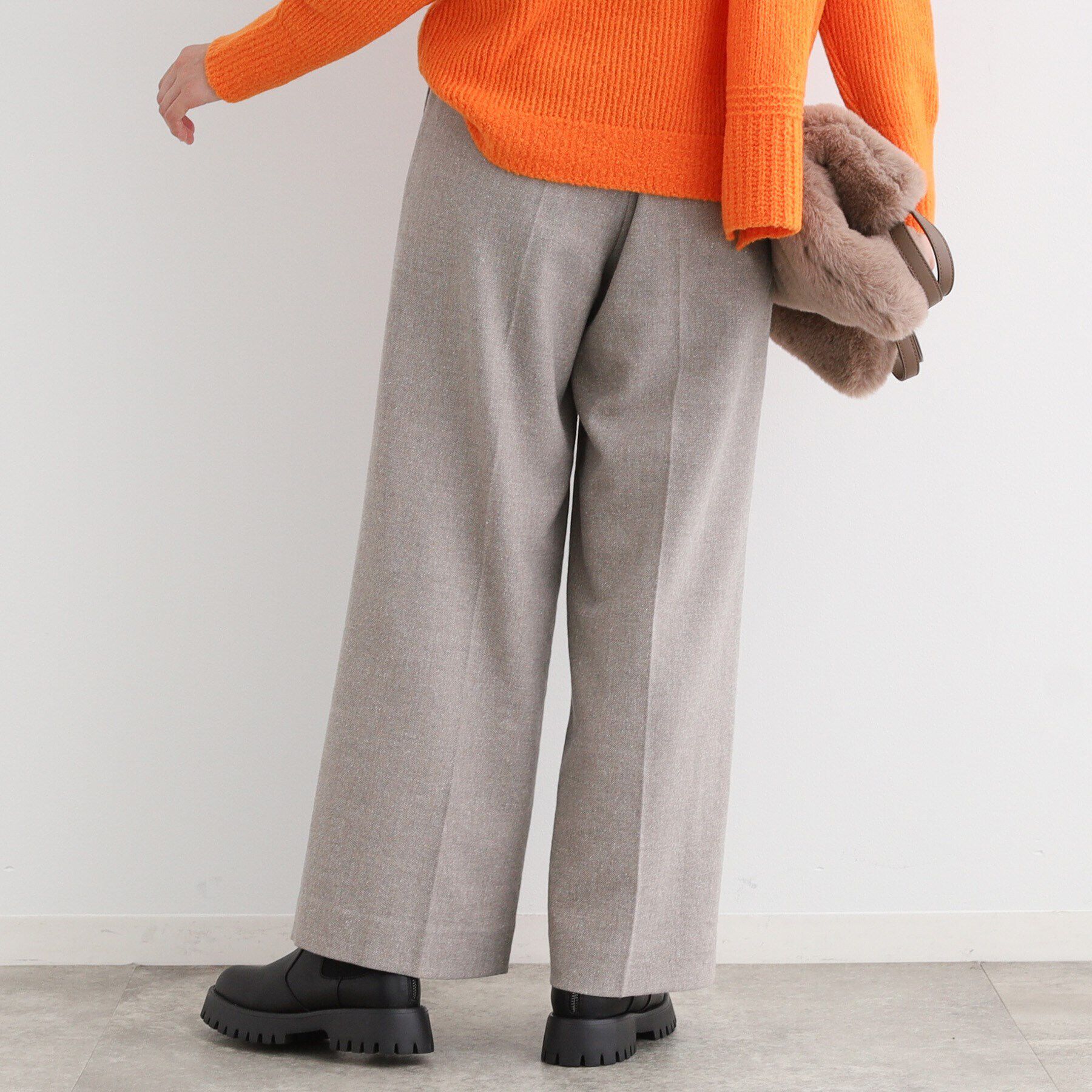 INDIVI「【ウール混】ネップヘリンボーン ワイドパンツ」|その他|