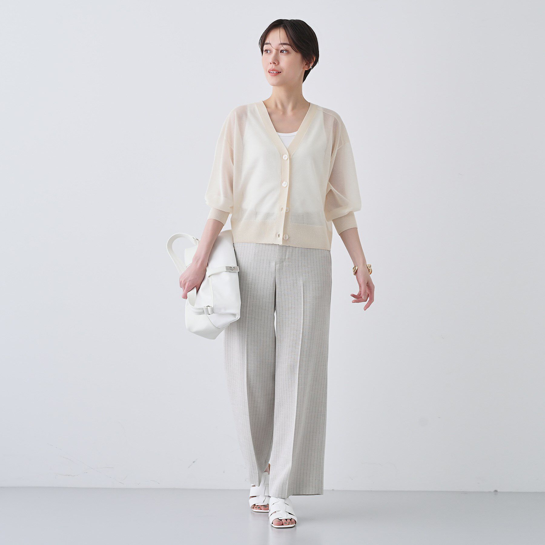 INDIVI「【大人シアーラメ】きれいめニットカーディガン」|カーディガン|