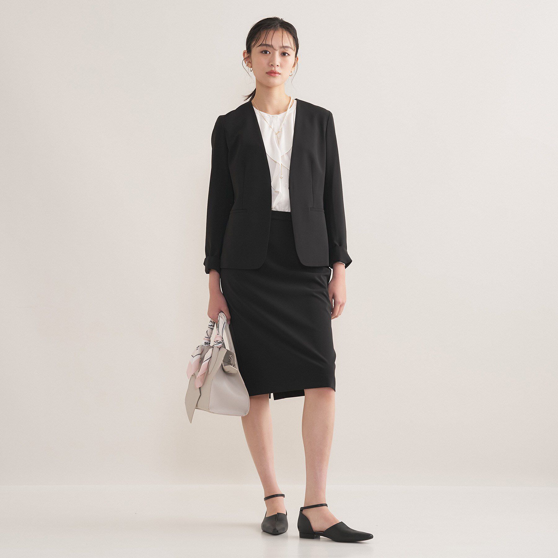 INDIVI「【通勤スーツ／洗える】ストレッチカラーレスジャケット」|スーツ|