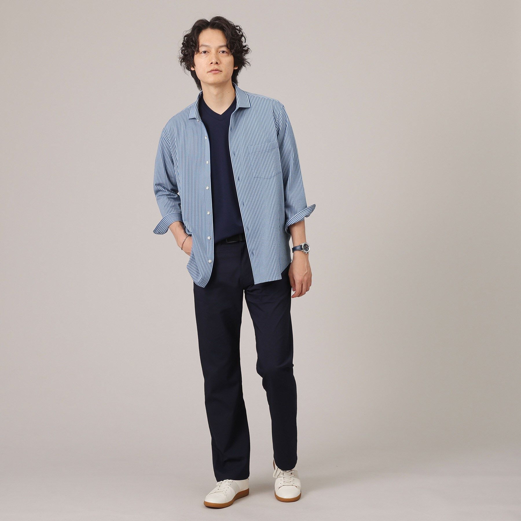 TAKEO KIKUCHI「【抗菌防臭／7分袖】サッカージャージ ストライプシャツ」|シャツ・ブラウス|