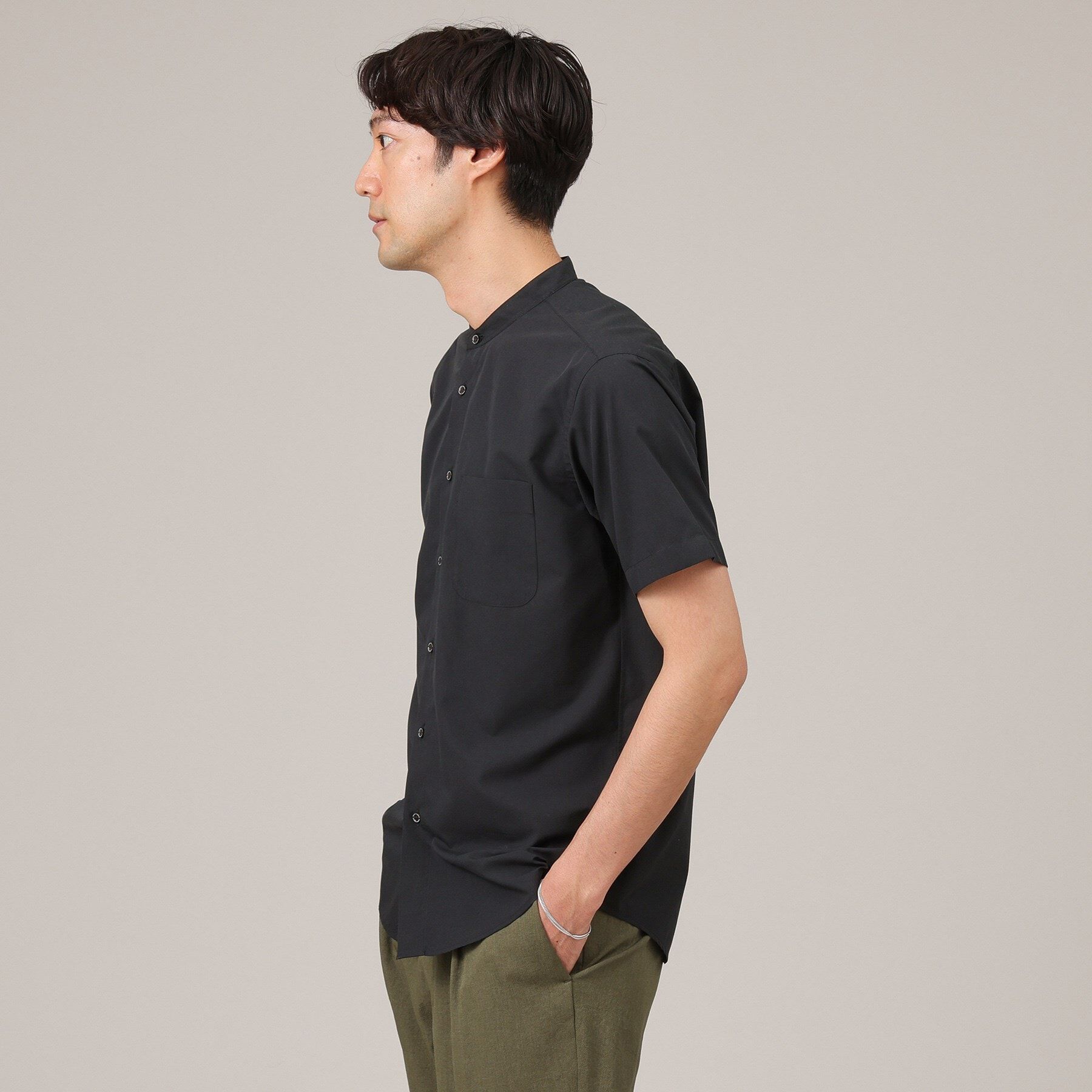 TAKEO KIKUCHI「コットン セルロース バンドカラー 半袖シャツ」|シャツ・ブラウス|